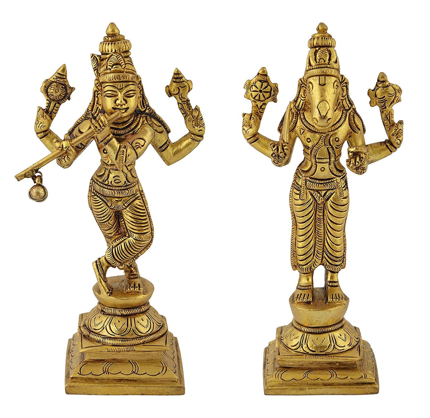 Brass Dashavatara Dasavatharam of Lord Vishnu Statues Ten Incarnations Avatars Idol Murti for Mandir Puja Temple - SvarupArt