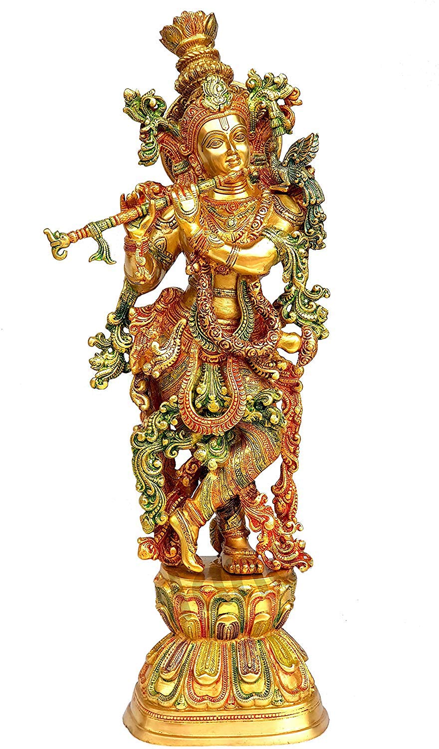 Big Brass Krishna Idol Krishan Murti in Multicolor Height 29 Inch - SvarupArt