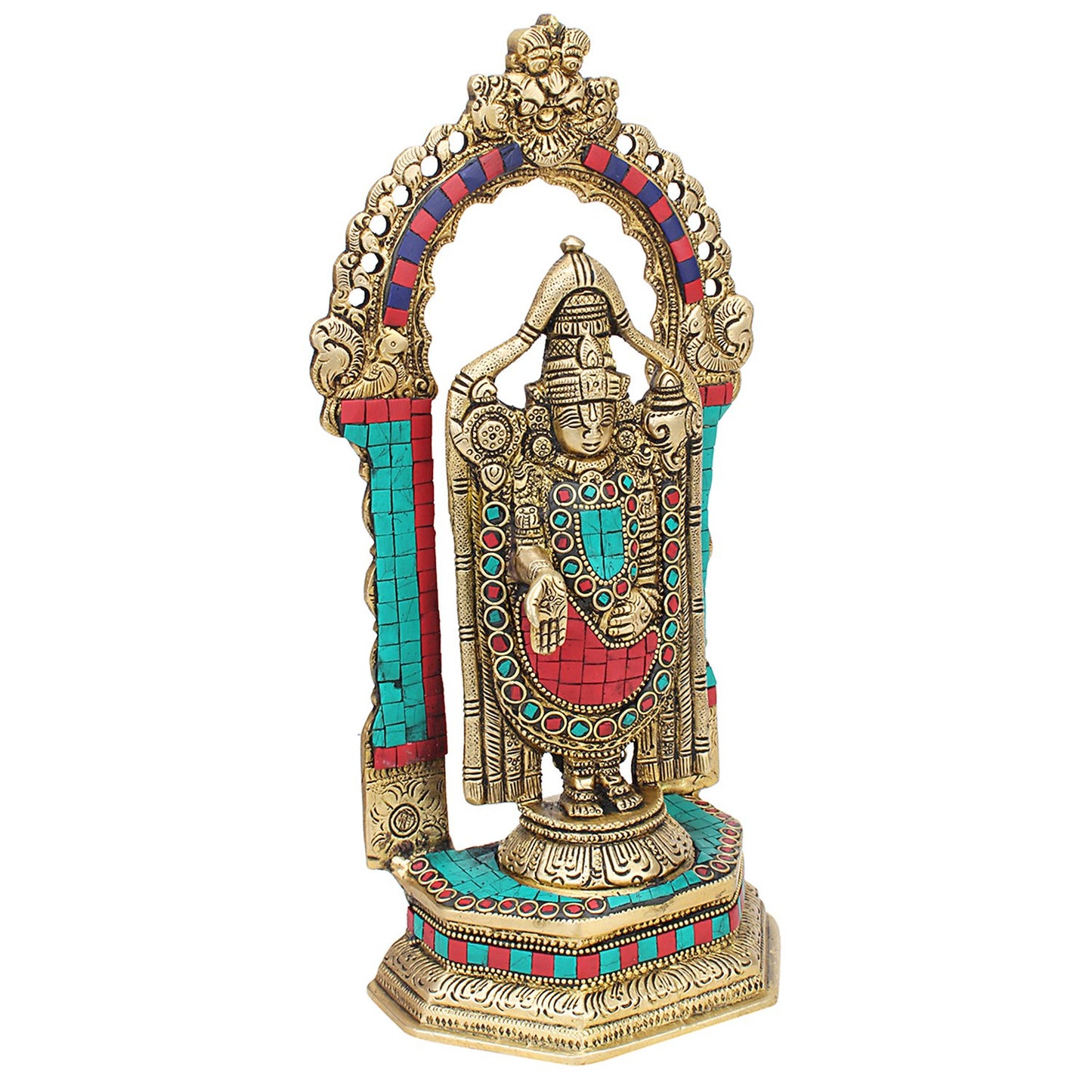 Brass Tirupati Balaji Venkateshwara Statue Vishnu Chakra Namah Shankh Murti Lord Srinivasa Religious Idol - SvarupArt