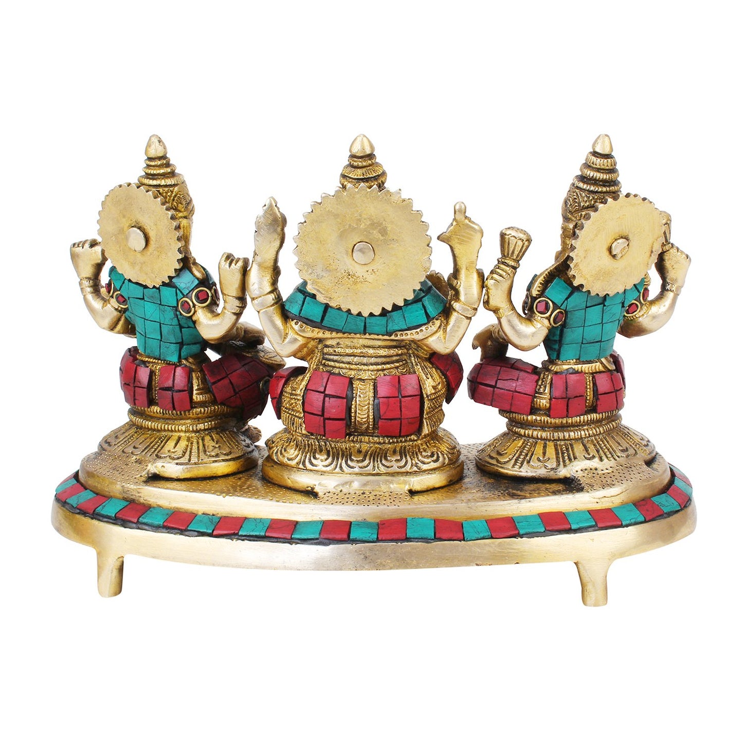 Brass Goddess Lakshmi laxmi Ganesha Ganesh and Saraswati Idol for Diwali Pooja Home Decor Multicolor (Height 6 inch - SvarupArt