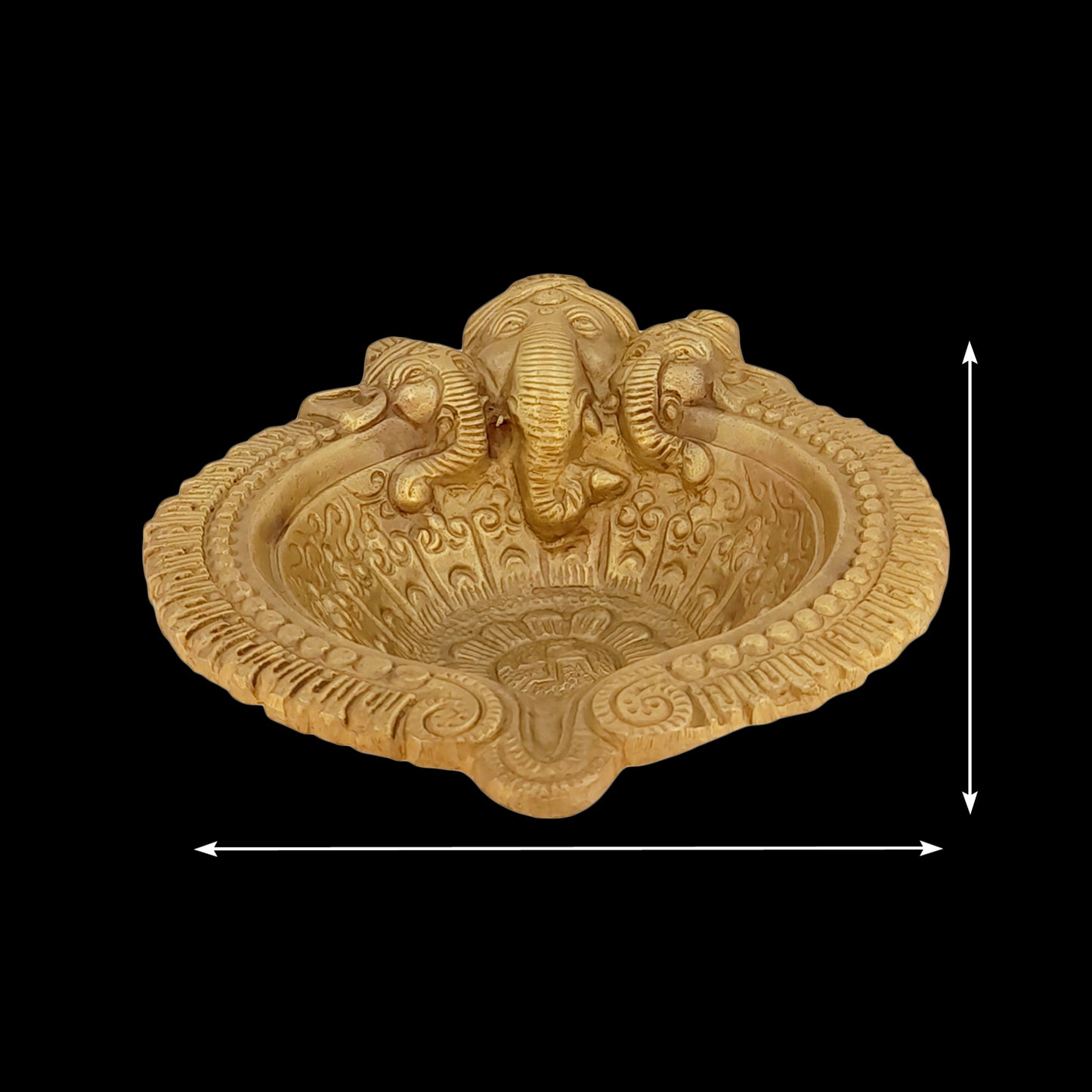 6 Inch Gold Color Brass Ganesha Face Diya: Ideal for Home Temple Aarti, Camphor Burning, and Table Mandir - SvarupArt