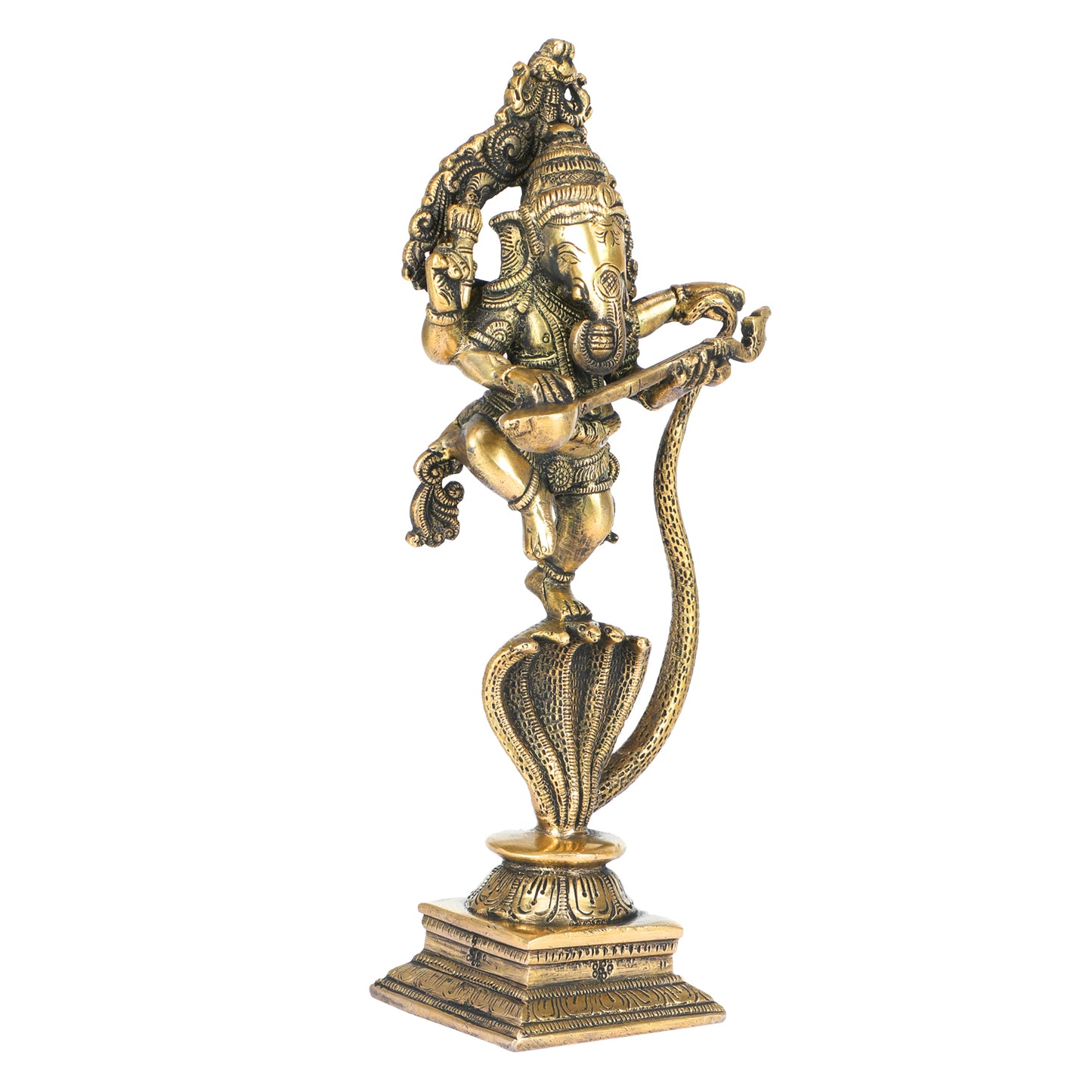 Brass Dancing Ganesha Idol In Gold Color Height 10 Inch Weight 1.4 Kg - SvarupArt