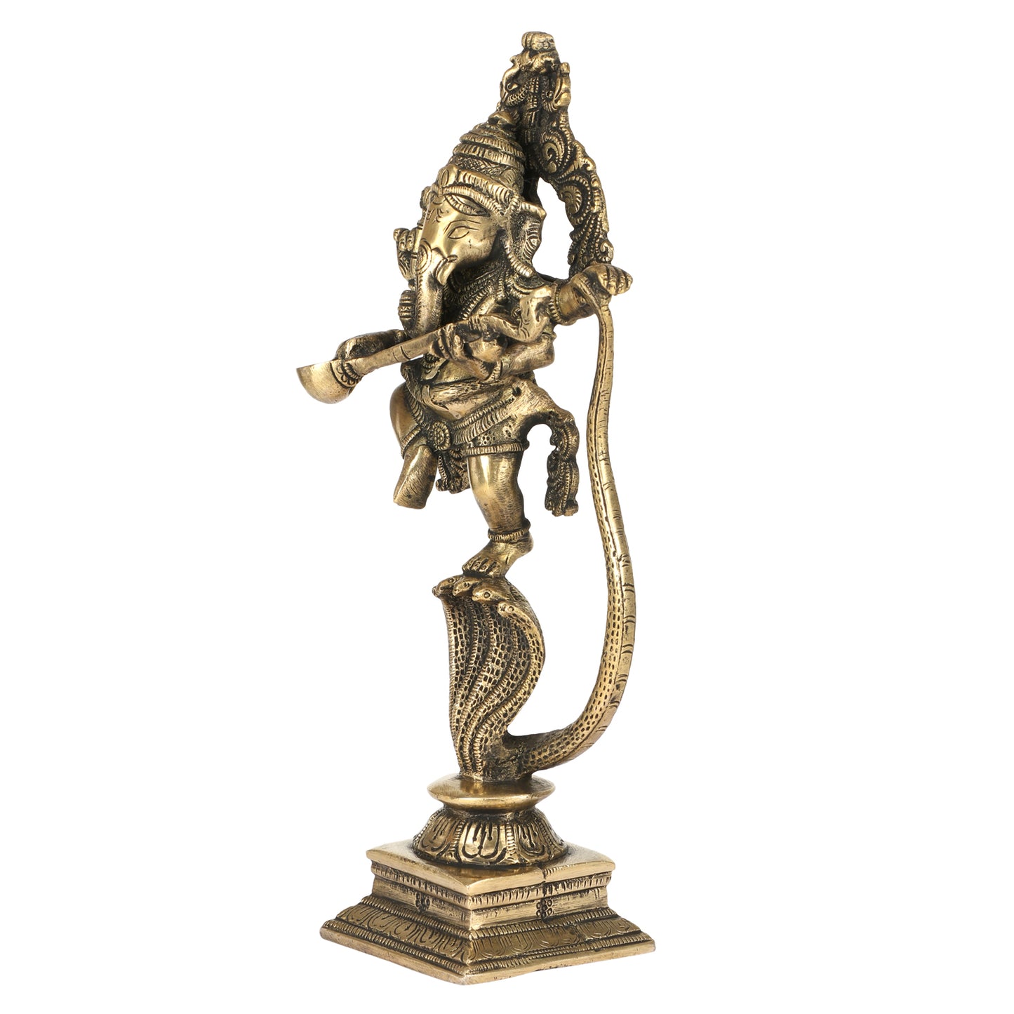 Brass Dancing Ganesha Idol In Gold Color Height 10 Inch Weight 1.4 Kg - SvarupArt