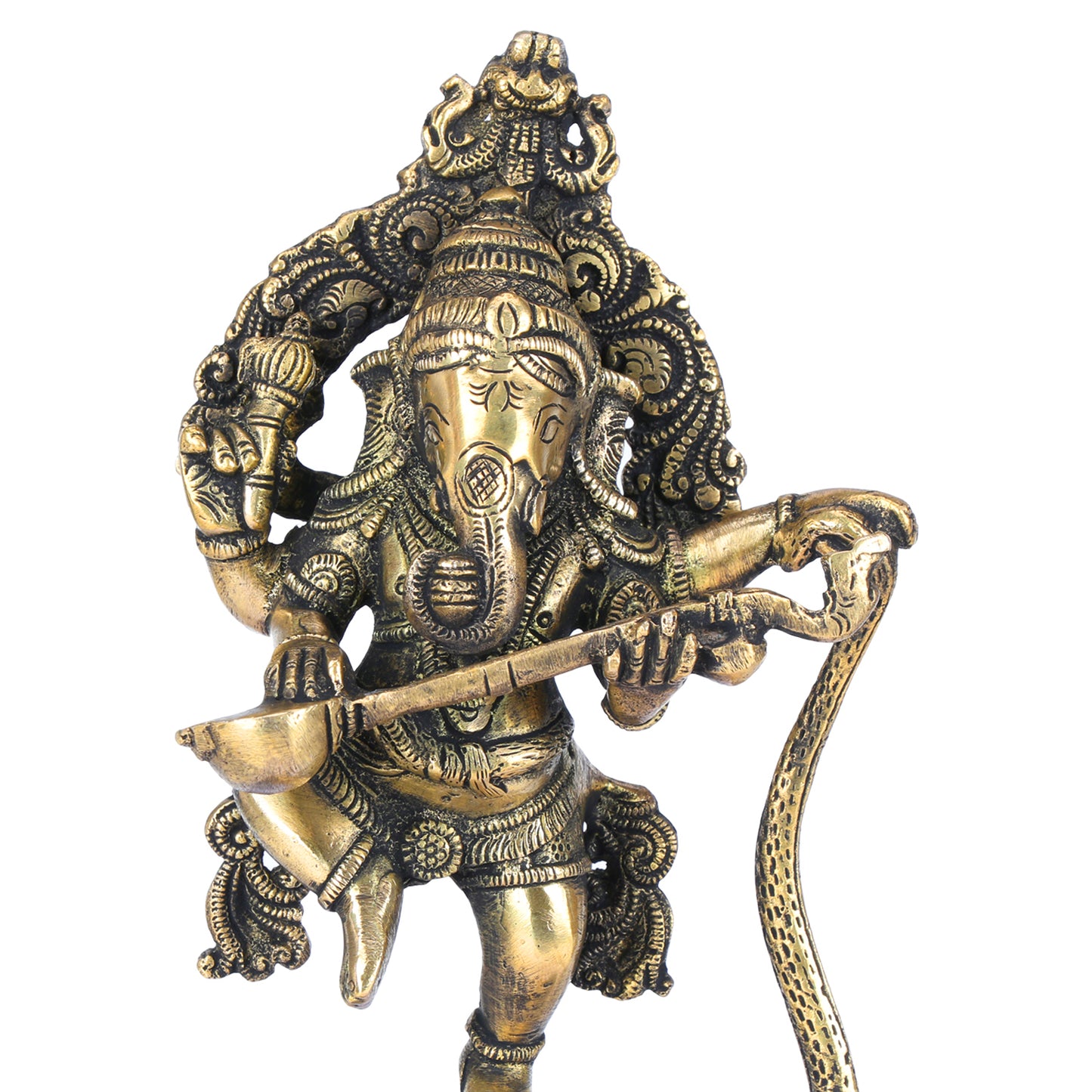 Brass Dancing Ganesha Idol In Gold Color Height 10 Inch Weight 1.4 Kg - SvarupArt