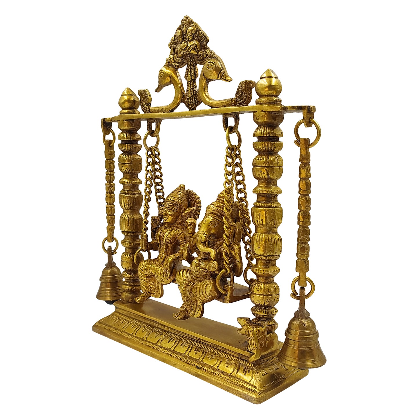 Brass Jhula Ganesha Idol In Gold Color Height 6 Inch Weight 2.5 Kg - SvarupArt