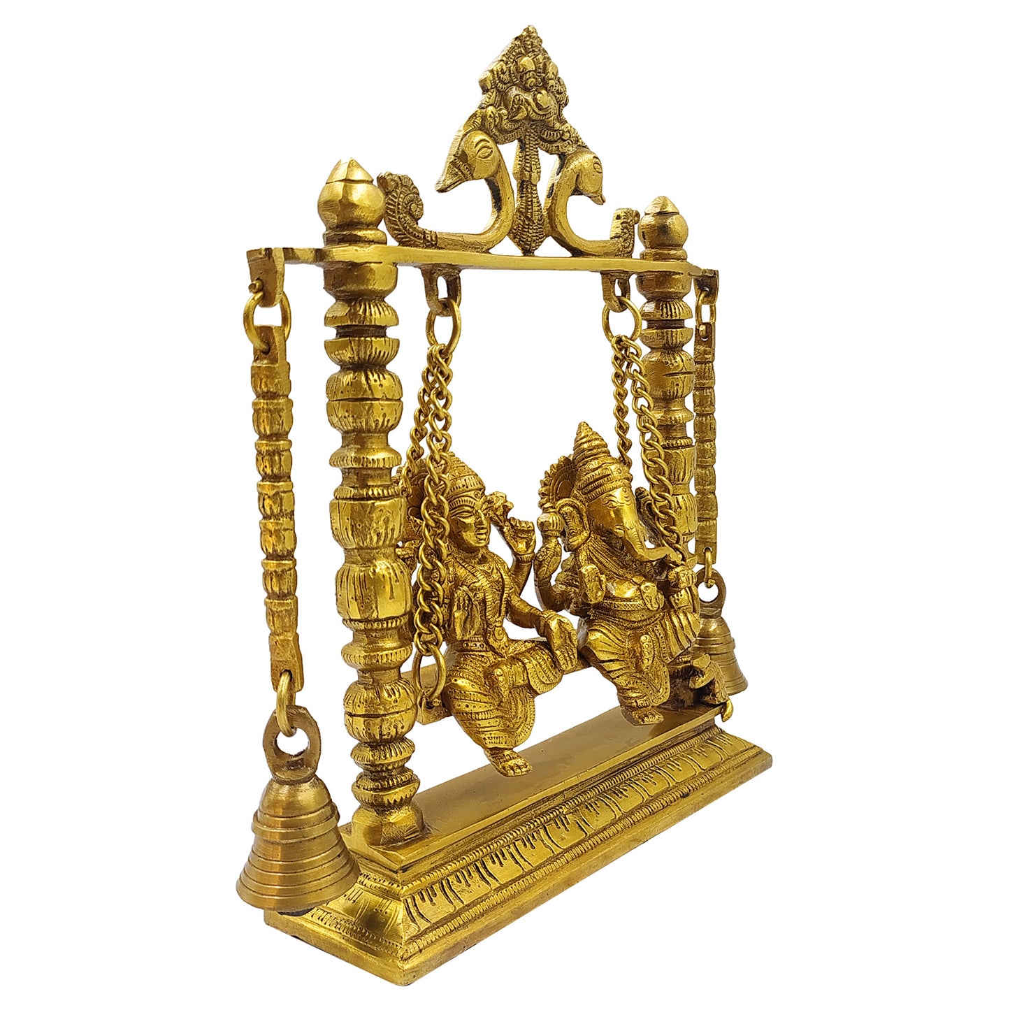 Brass Jhula Ganesha Idol In Gold Color Height 6 Inch Weight 2.5 Kg - SvarupArt