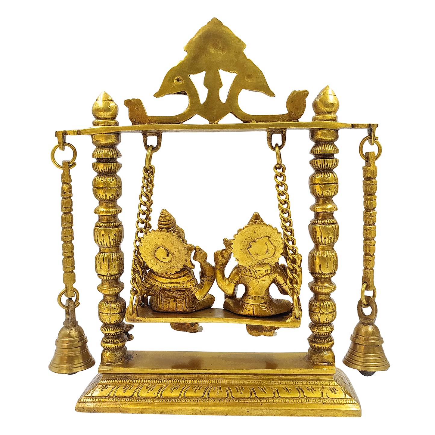 Brass Jhula Ganesha Idol In Gold Color Height 6 Inch Weight 2.5 Kg - SvarupArt