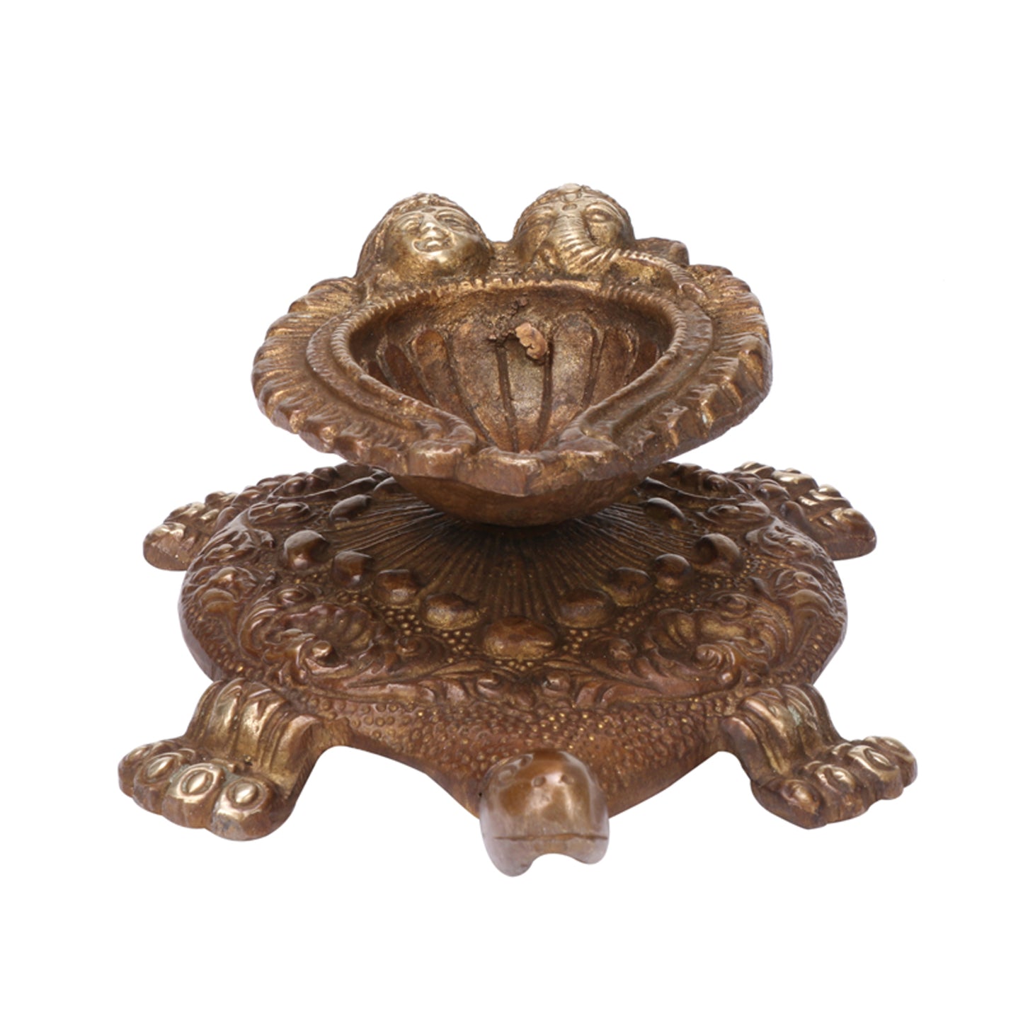 6 Inch Bronze Brass Diya Tortoise with Laxmi Ganesh Face: Vastu Kachua Designer Deepak Deepam, Home Decor - SvarupArt