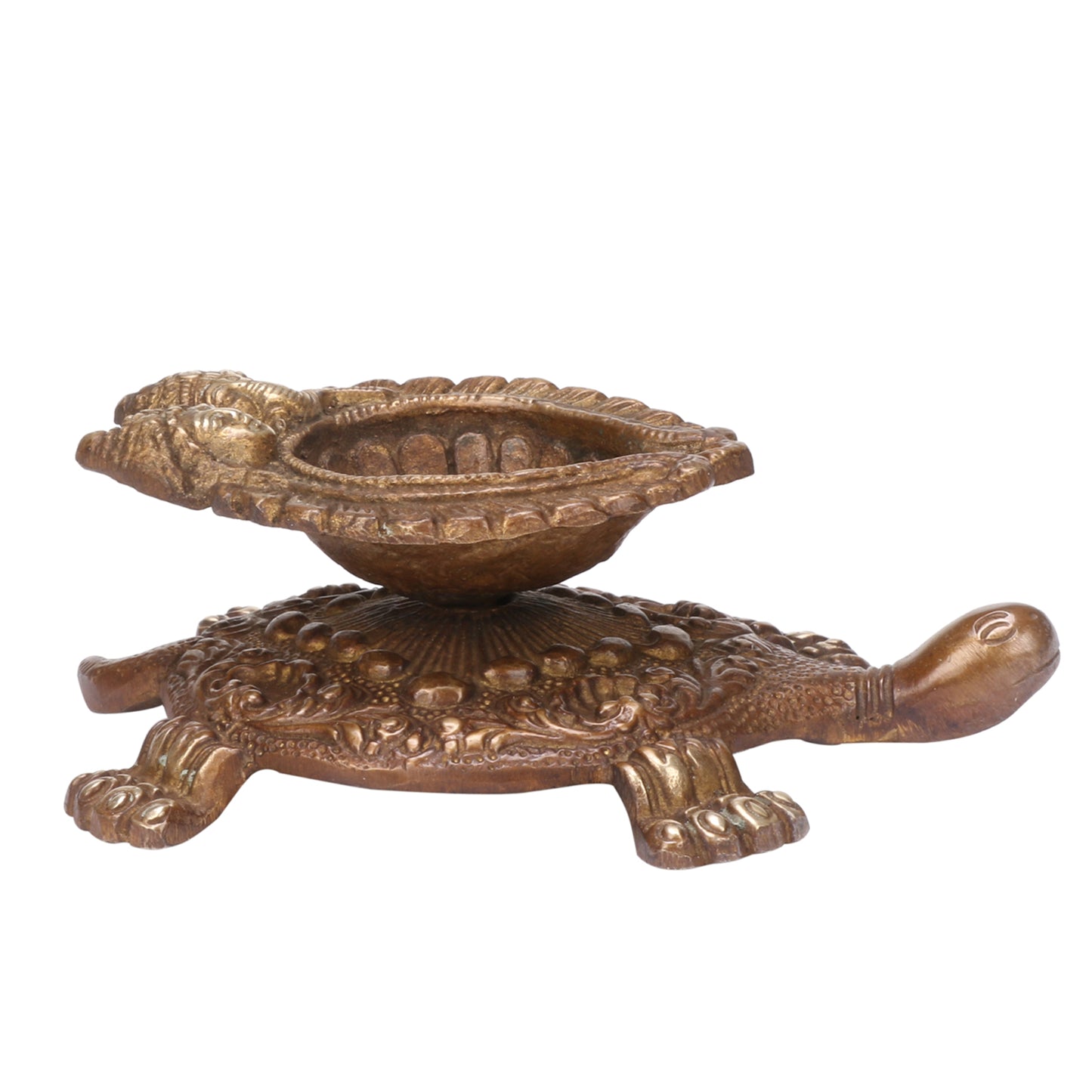 6 Inch Bronze Brass Diya Tortoise with Laxmi Ganesh Face: Vastu Kachua Designer Deepak Deepam, Home Decor - SvarupArt