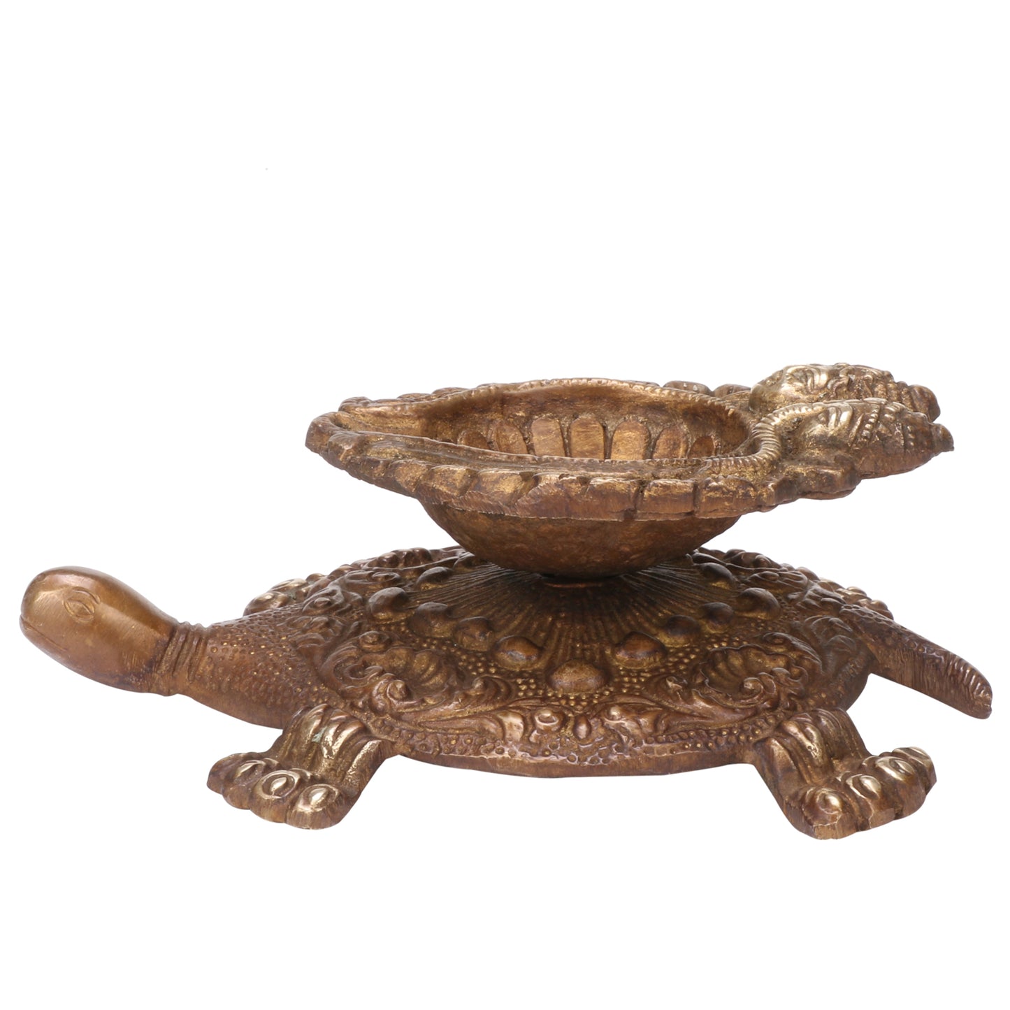 6 Inch Bronze Brass Diya Tortoise with Laxmi Ganesh Face: Vastu Kachua Designer Deepak Deepam, Home Decor - SvarupArt