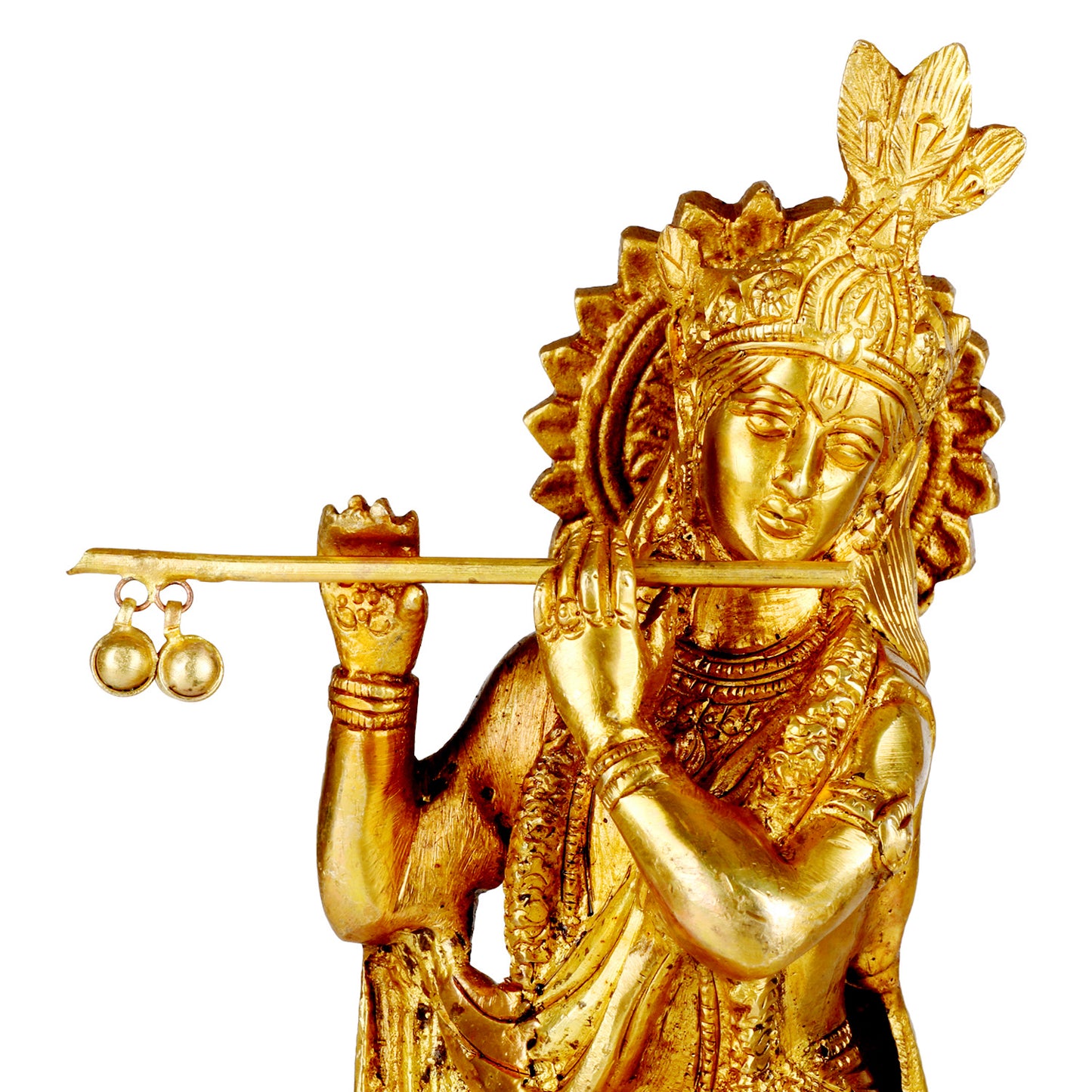 Brass Krishna Murti in Gold Color Heigh 10 Inch - SvarupArt