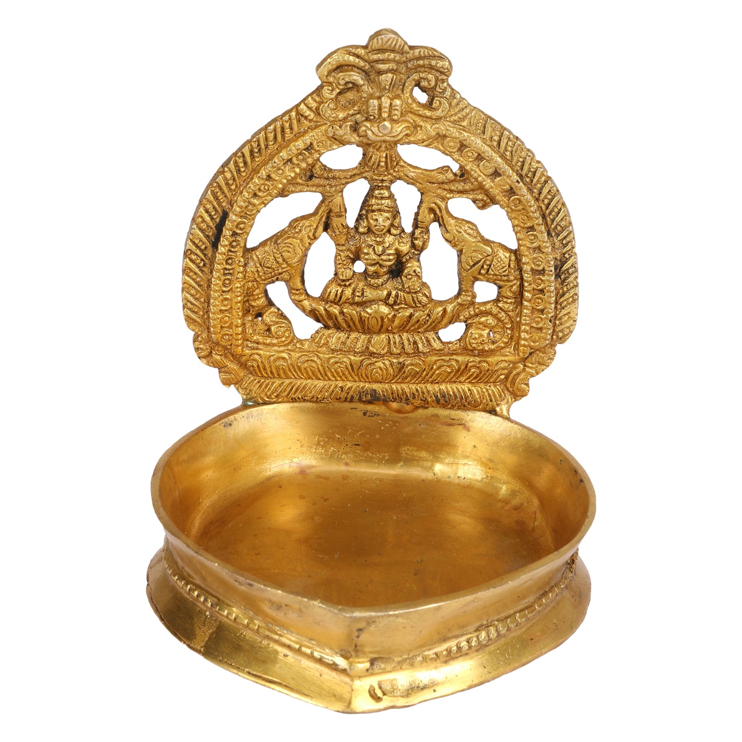Brass Gajalakshmi Diya for Home Temple: Dimensions 6x5x4.5 inches, in Gold Color color - SvarupArt