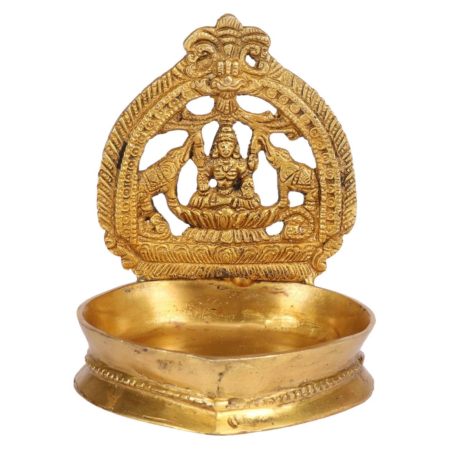 Brass Gajalakshmi Diya for Home Temple: Dimensions 6x5x4.5 inches, in Gold Color color - SvarupArt