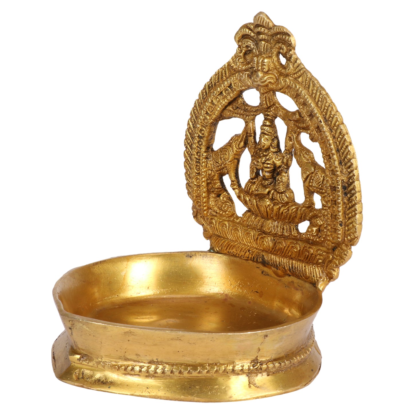 Brass Gajalakshmi Diya for Home Temple: Dimensions 6x5x4.5 inches, in Gold Color color - SvarupArt
