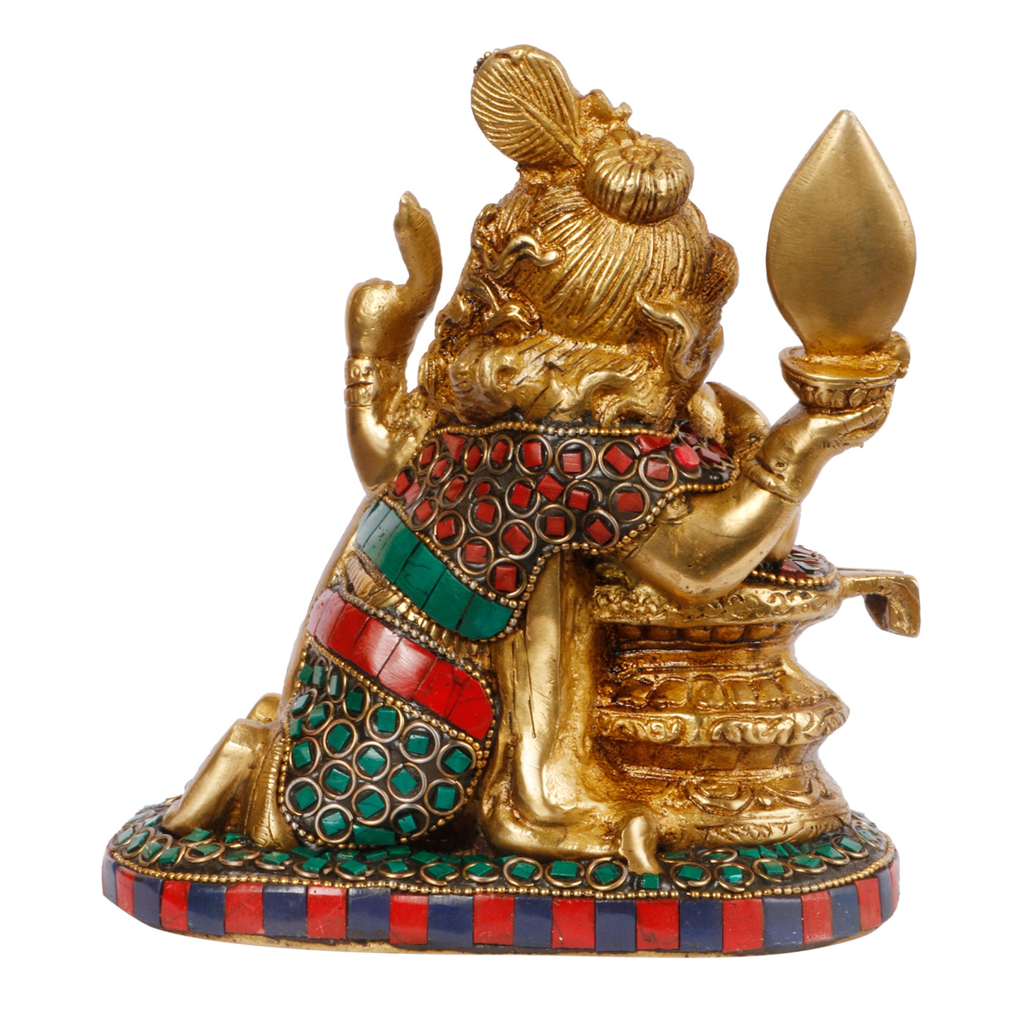 Brass Sitting Ganesha Idol In Multicolor Height 10 Inch Weight 2.4 Kg - SvarupArt