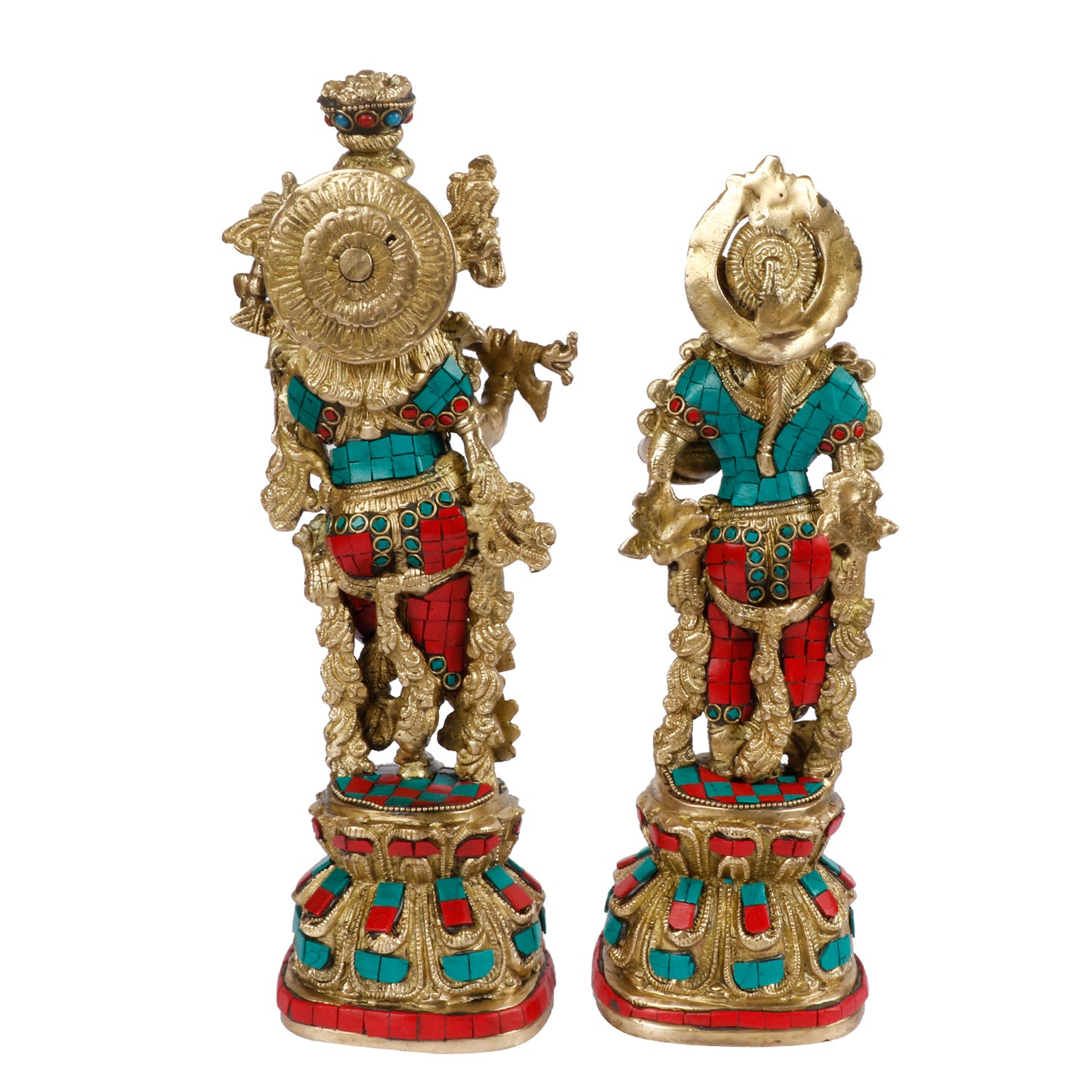 Brass Radha Krishna Idol in Multicolor Height 12 Inch - SvarupArt