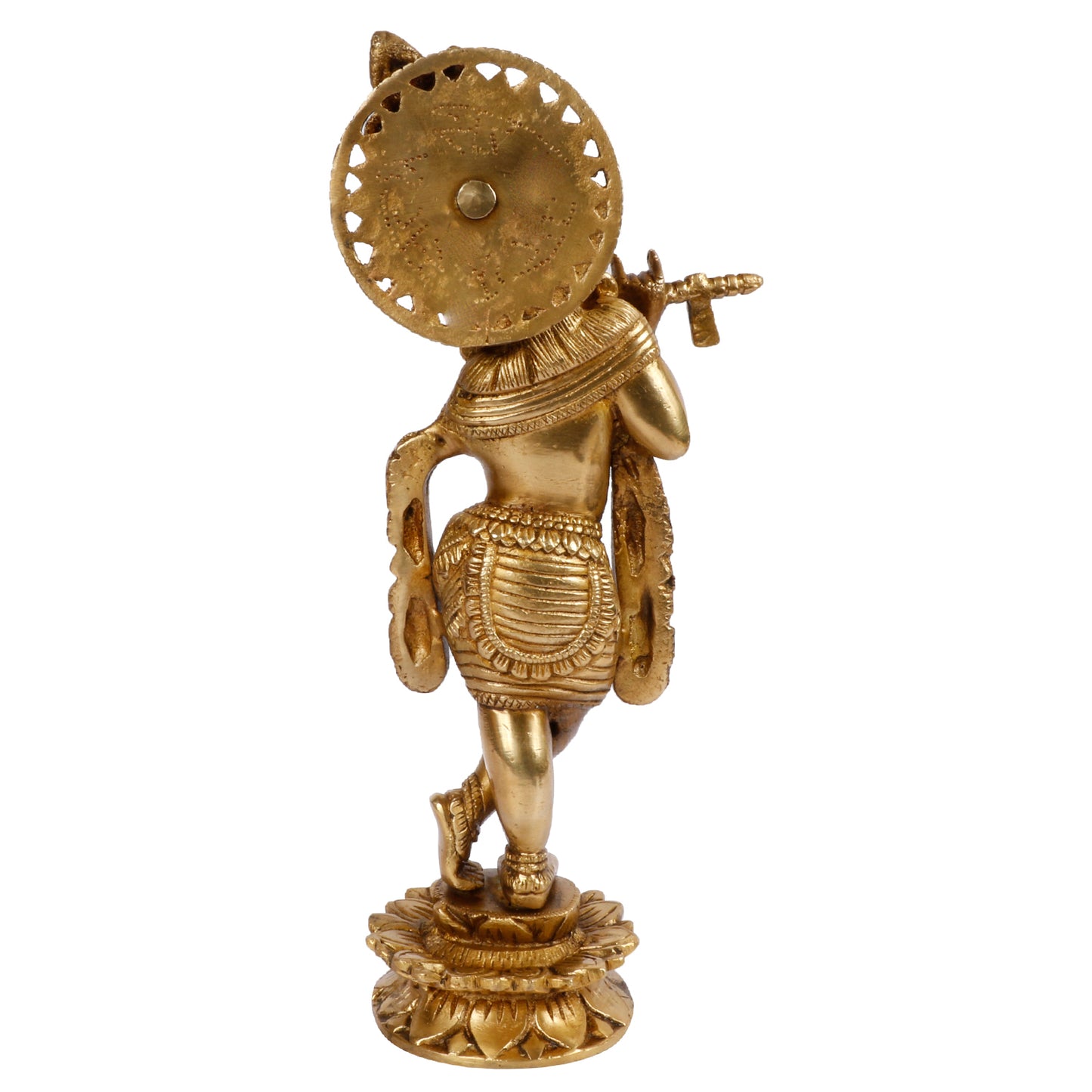 Brass Krishan Bhagwan Murti in Gold Color Height 12 Inch - SvarupArt