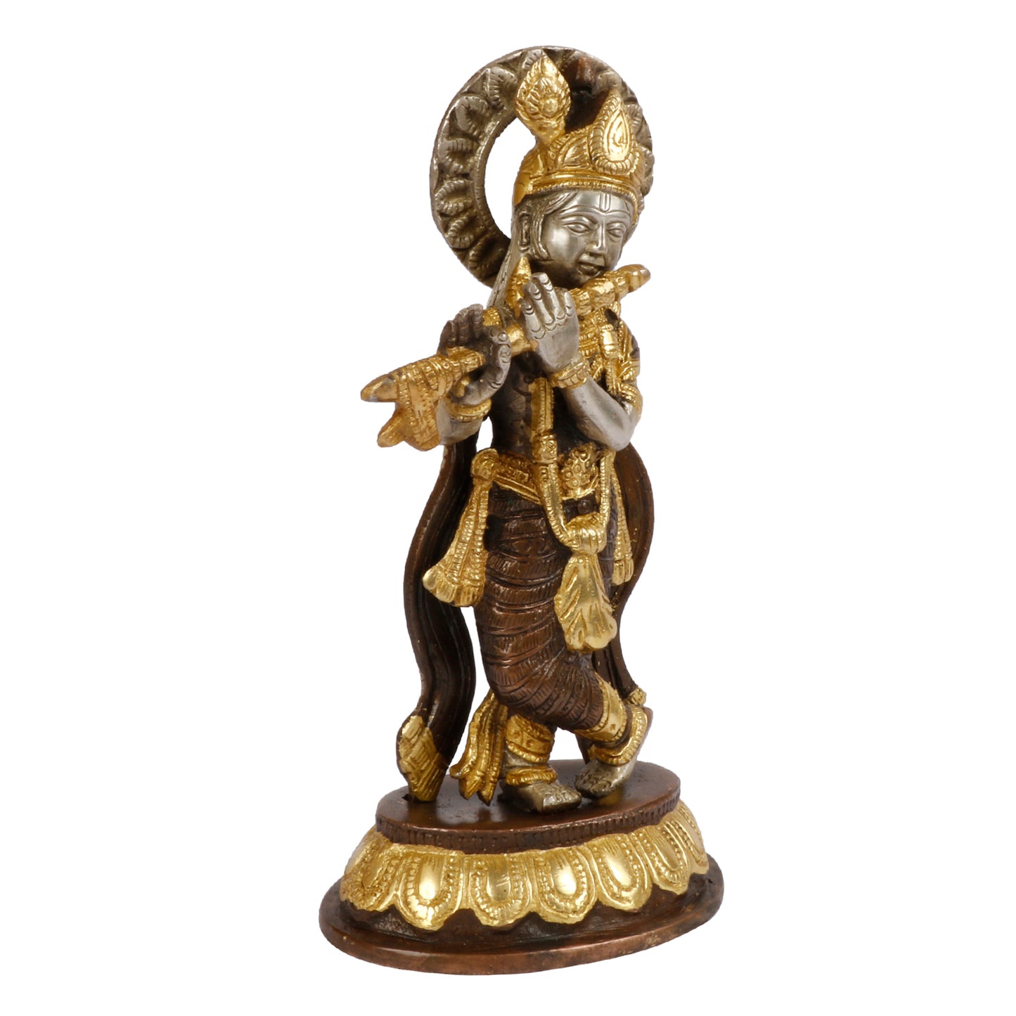 Brass Krishna Murti in Brown Color Height 8.5 Inch - SvarupArt