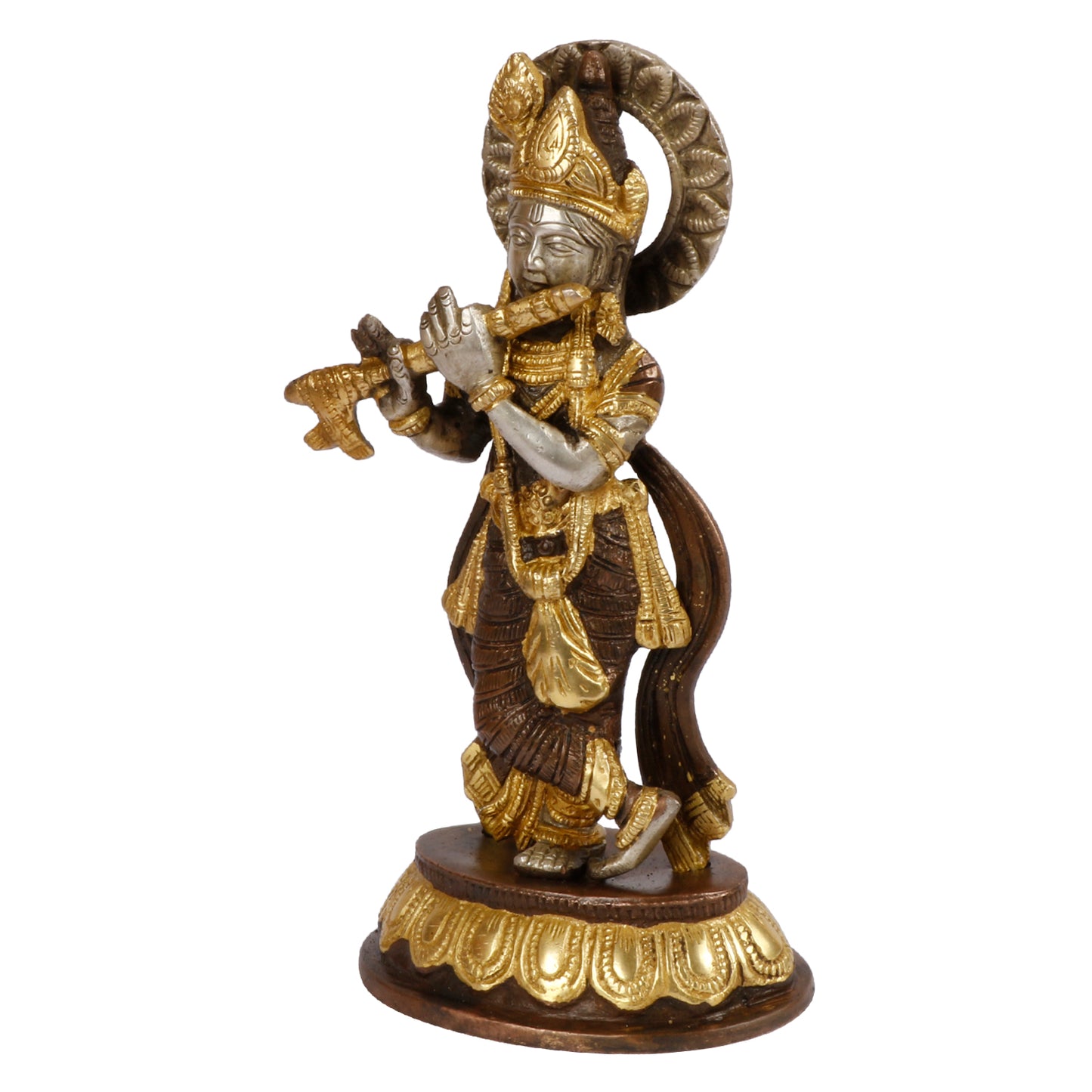 Brass Krishna Murti in Brown Color Height 8.5 Inch - SvarupArt