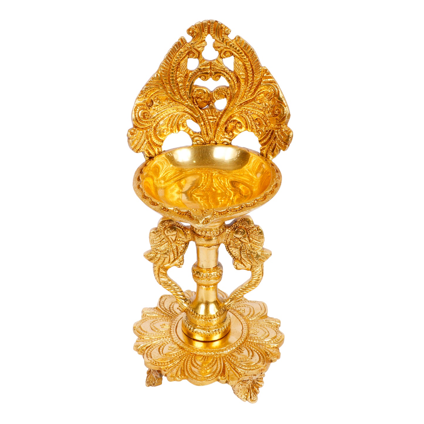 9 Inch Gold Color Brass Long Diya: Ideal for Home Temple, Camphor Burning, and Tabletop Puja - SvarupArt