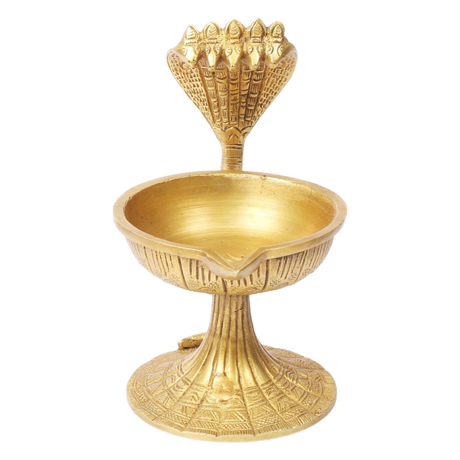 Brass Sheshnaag Dhoop Diya Stand: Incense Burner, Oil Lamp, Diwali Gift, Gold Color Color, 5.5 Inch - SvarupArt