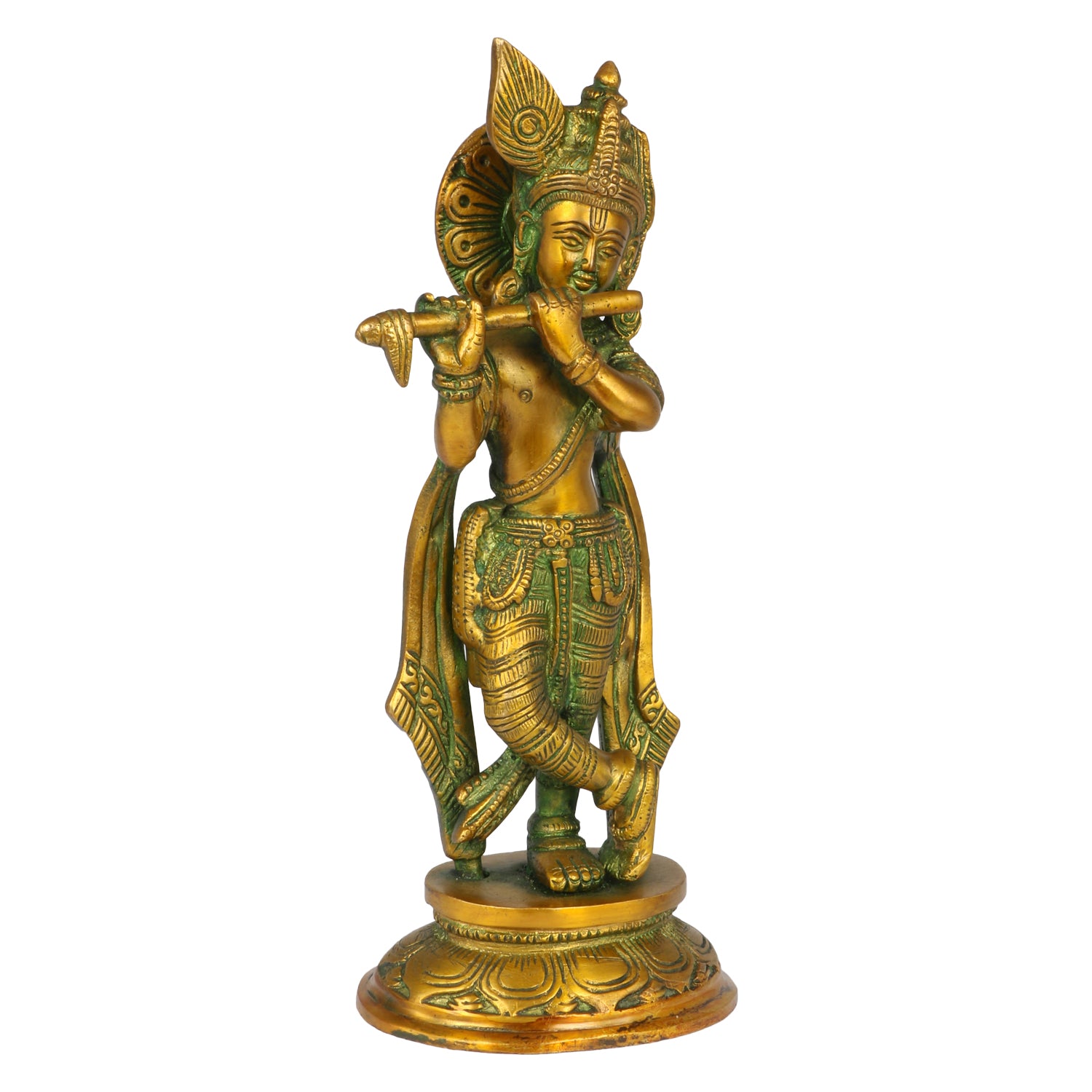 Brass Krishna Bhagwan Idol in Multicolor Height 9 Inch - SvarupArt