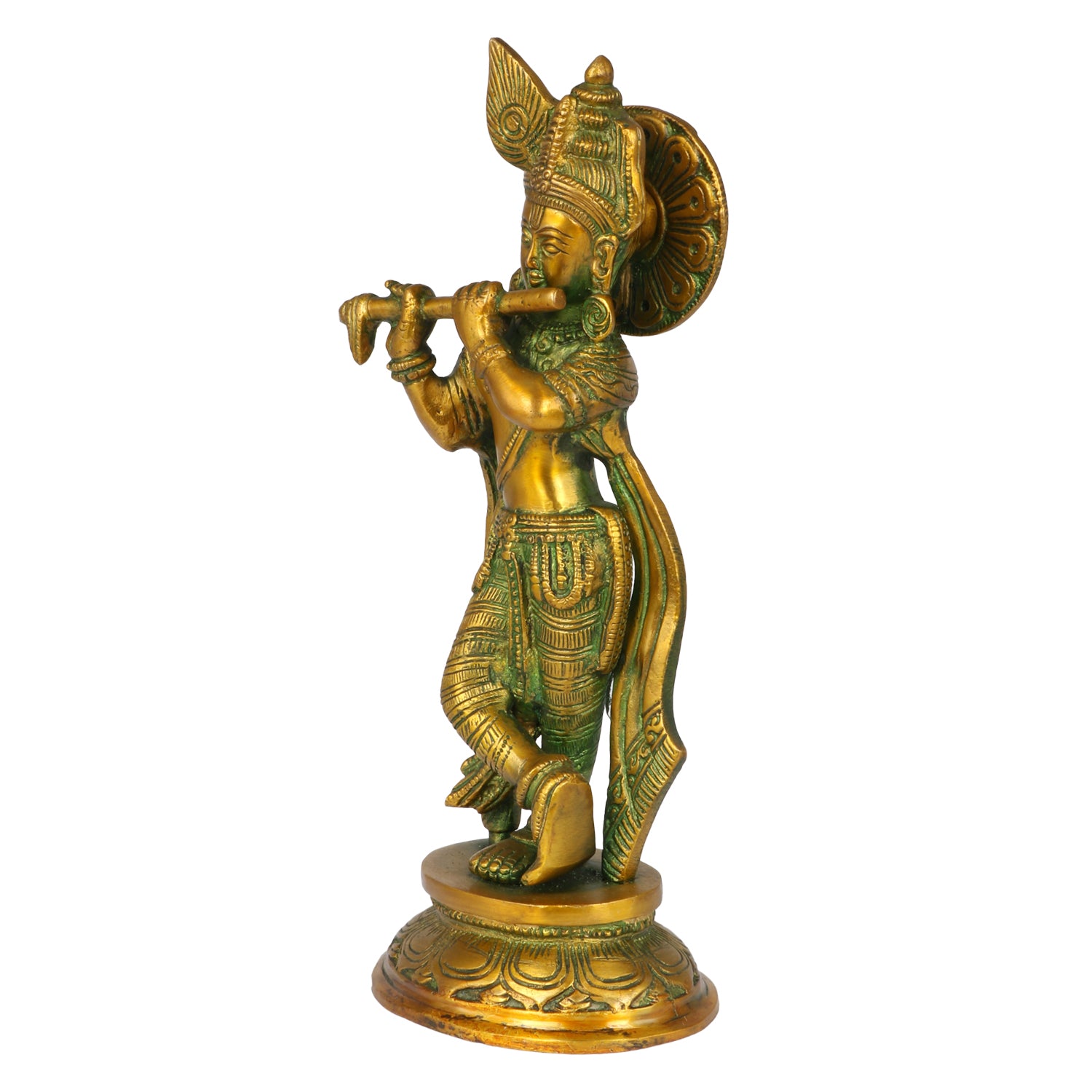 Brass Krishna Bhagwan Idol in Multicolor Height 9 Inch - SvarupArt
