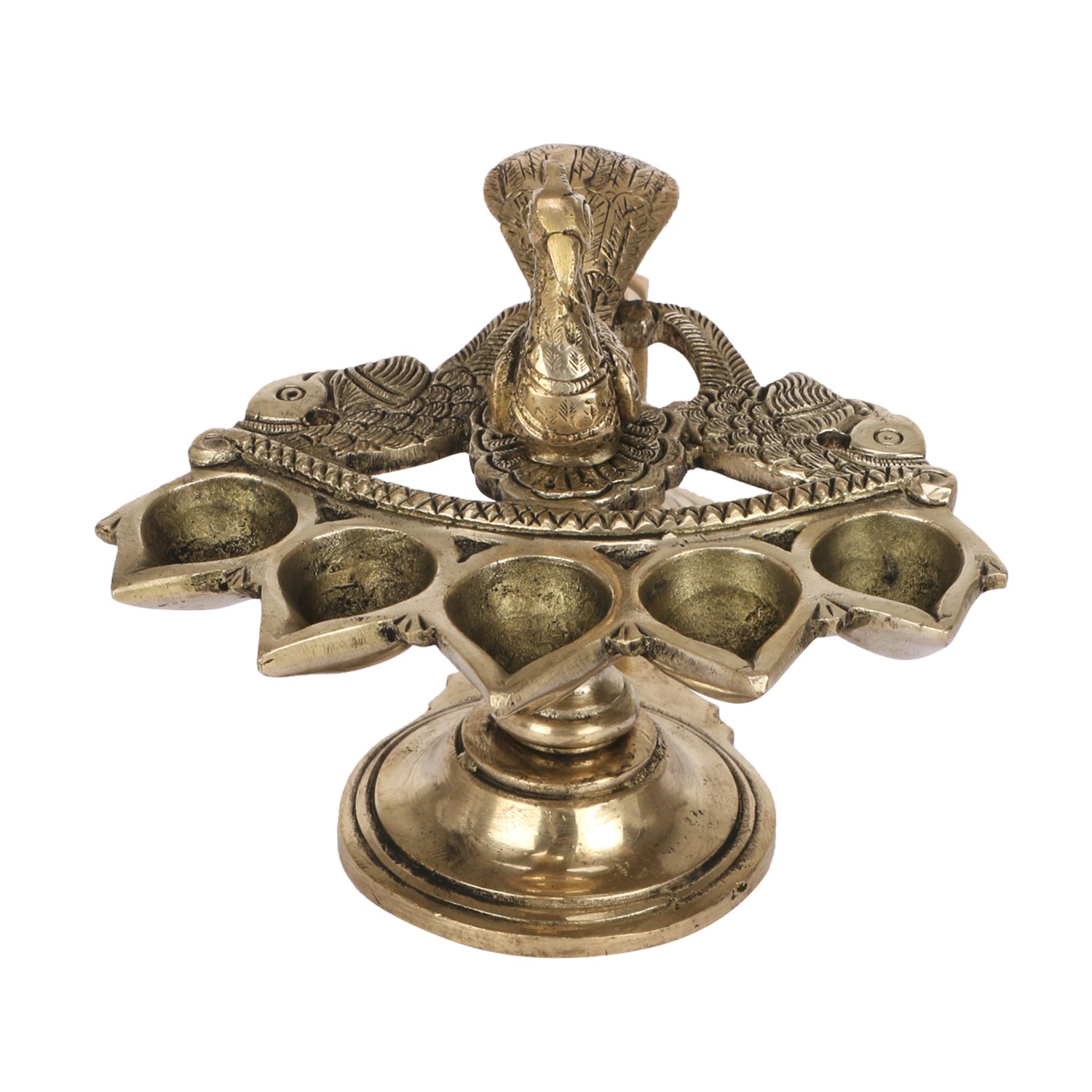 Brass Heavy Weight Pancharti Diya: Ideal for Pach Aarti, Jyoti Puja, Temple Pooja, Decor, and Gifts. - SvarupArt
