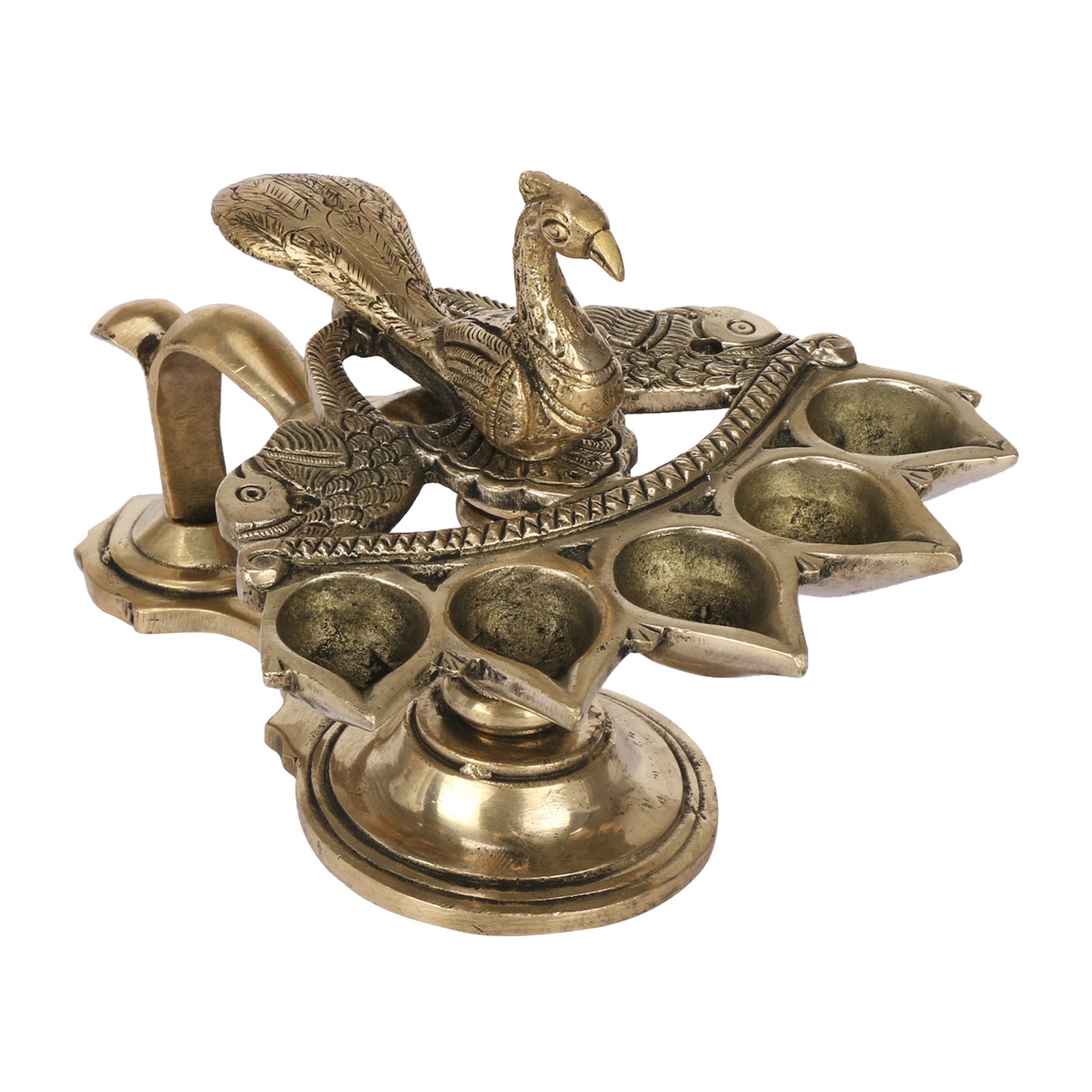 Brass Heavy Weight Pancharti Diya: Ideal for Pach Aarti, Jyoti Puja, Temple Pooja, Decor, and Gifts. - SvarupArt