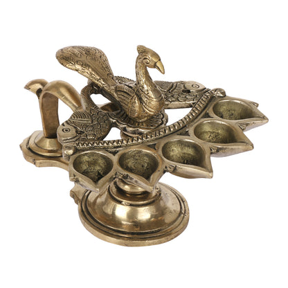 Brass Heavy Weight Pancharti Diya: Ideal for Pach Aarti, Jyoti Puja, Temple Pooja, Decor, and Gifts. - SvarupArt