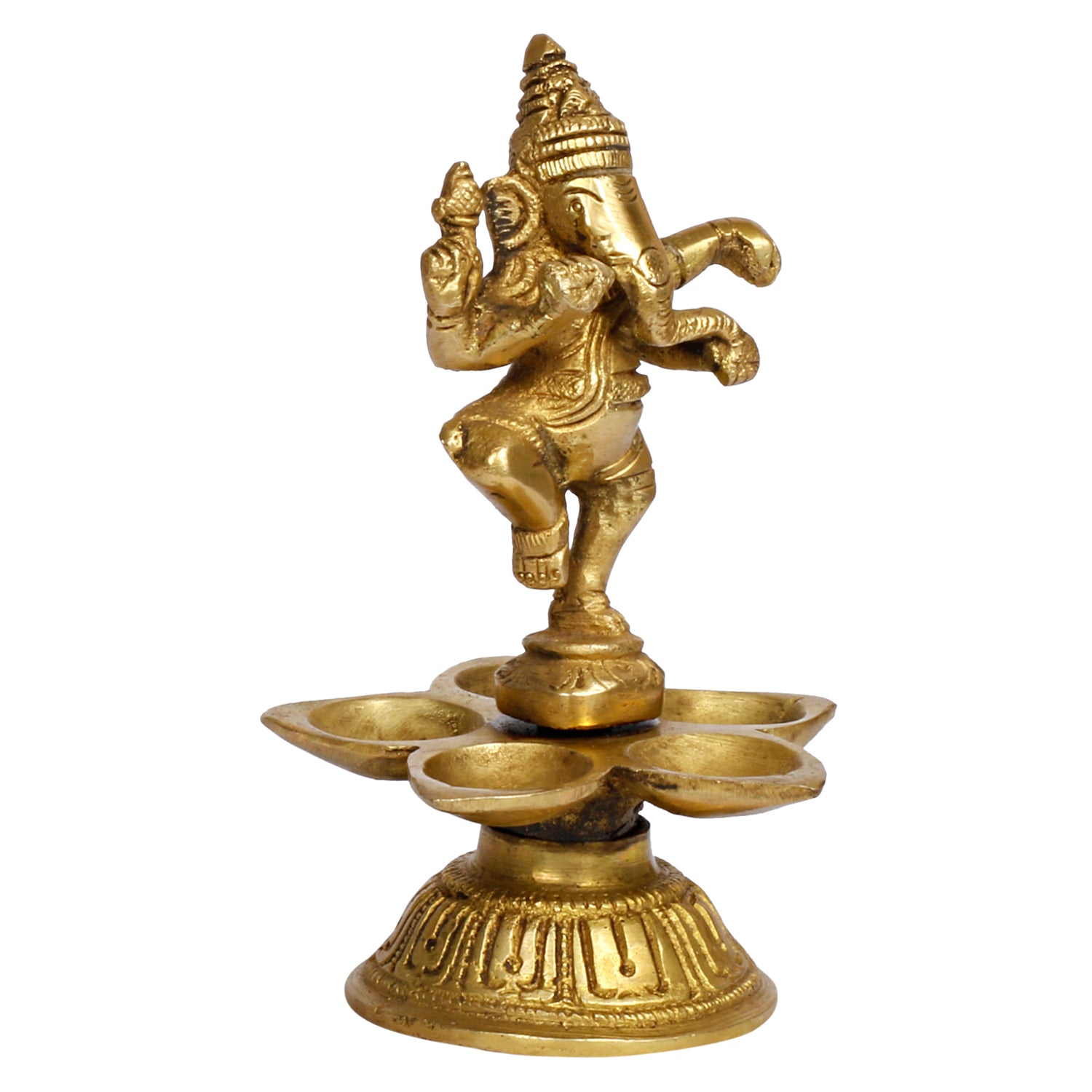 Brass Dancing Ganesh Diya for Puja Room: Handmade, Tabletop with Stand, Perfect for Home and Office Decor - SvarupArt