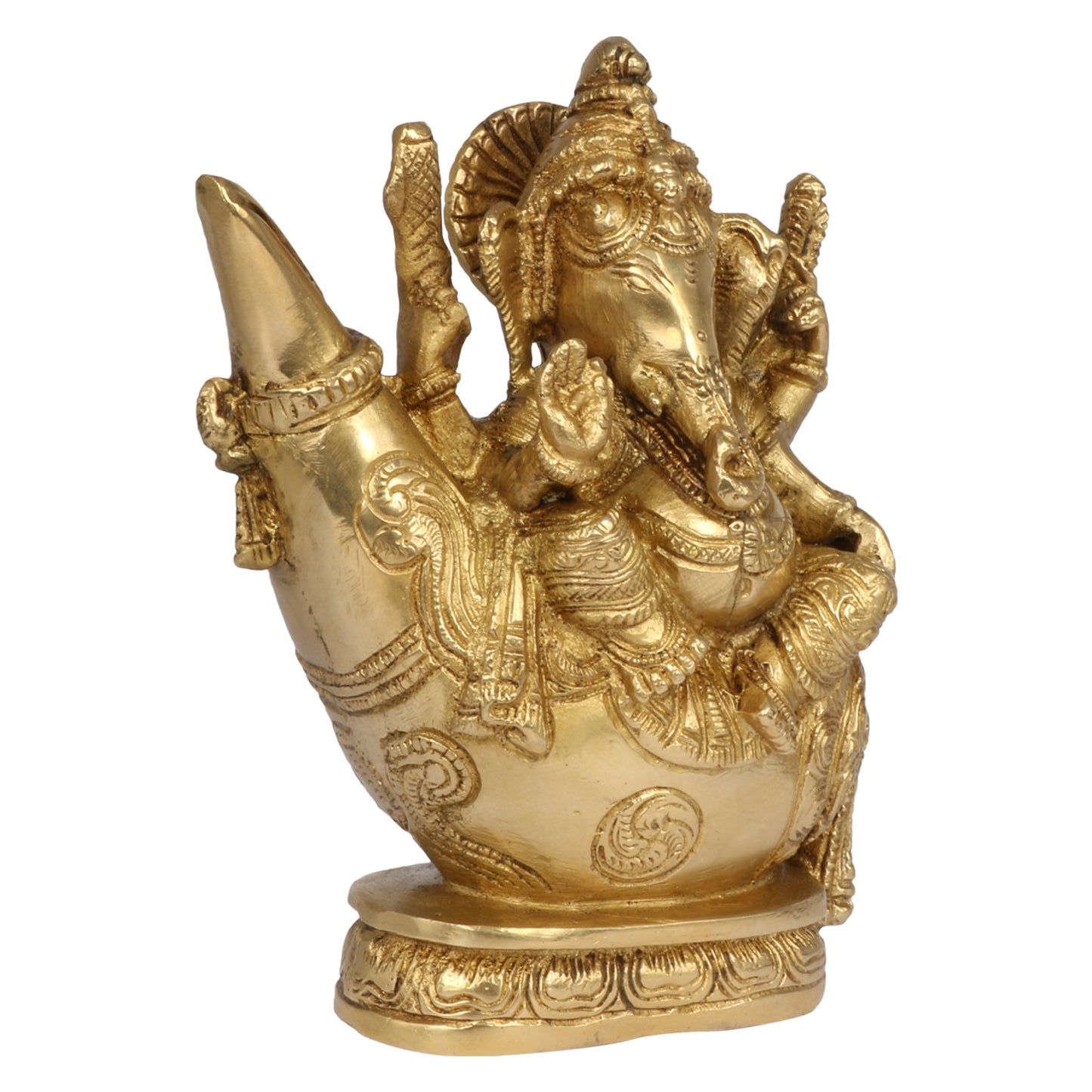 Brass Sitting Ganesha Idol In Gold Color Height 10.5 Inch Weight 1.7 Kg - SvarupArt