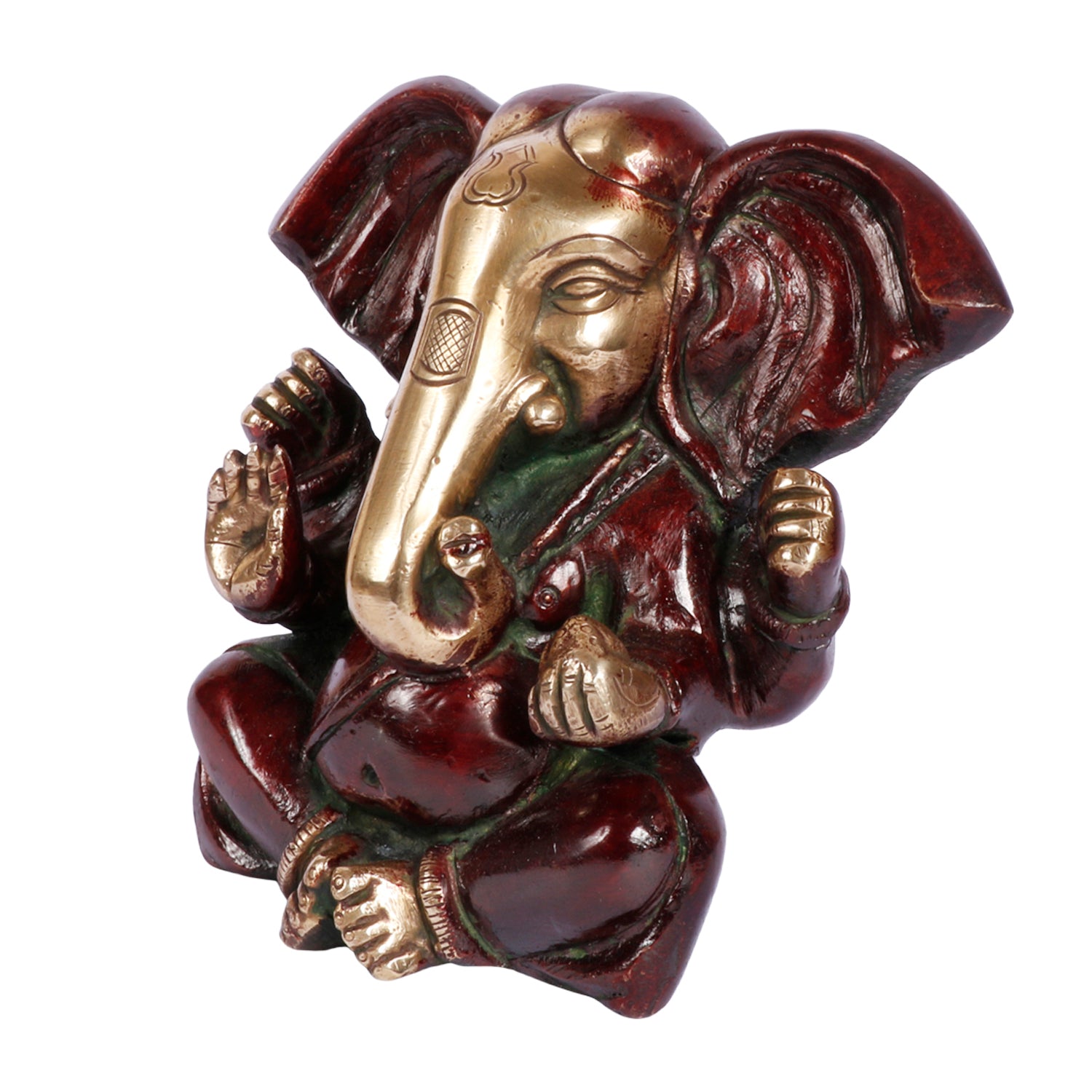 Brass Sitting Ganesha Idol In Gold Color Height 8.5 Inch Weight 2 Kg - SvarupArt