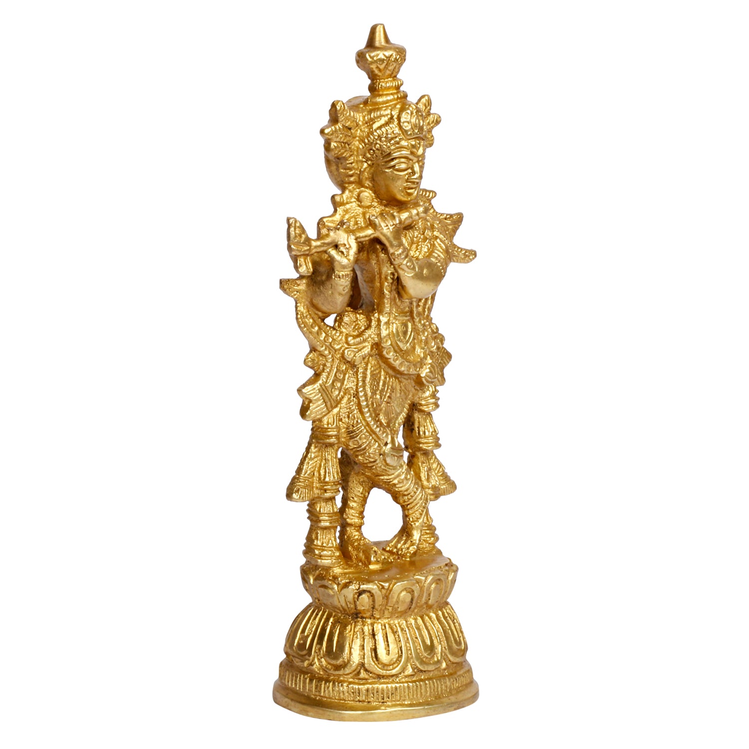 Brass Krishna Murti in Gold Color Height 6.75 Inch - SvarupArt