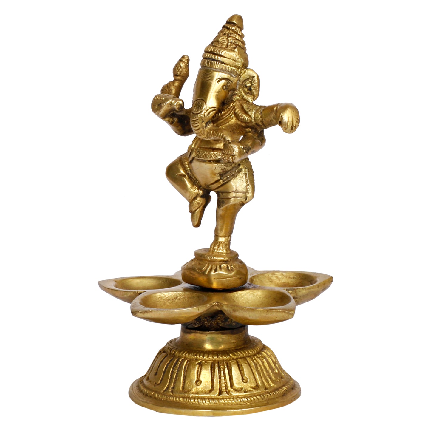 Brass Dancing Ganesh Diya for Puja Room: Handmade, Tabletop with Stand, Perfect for Home and Office Decor - SvarupArt