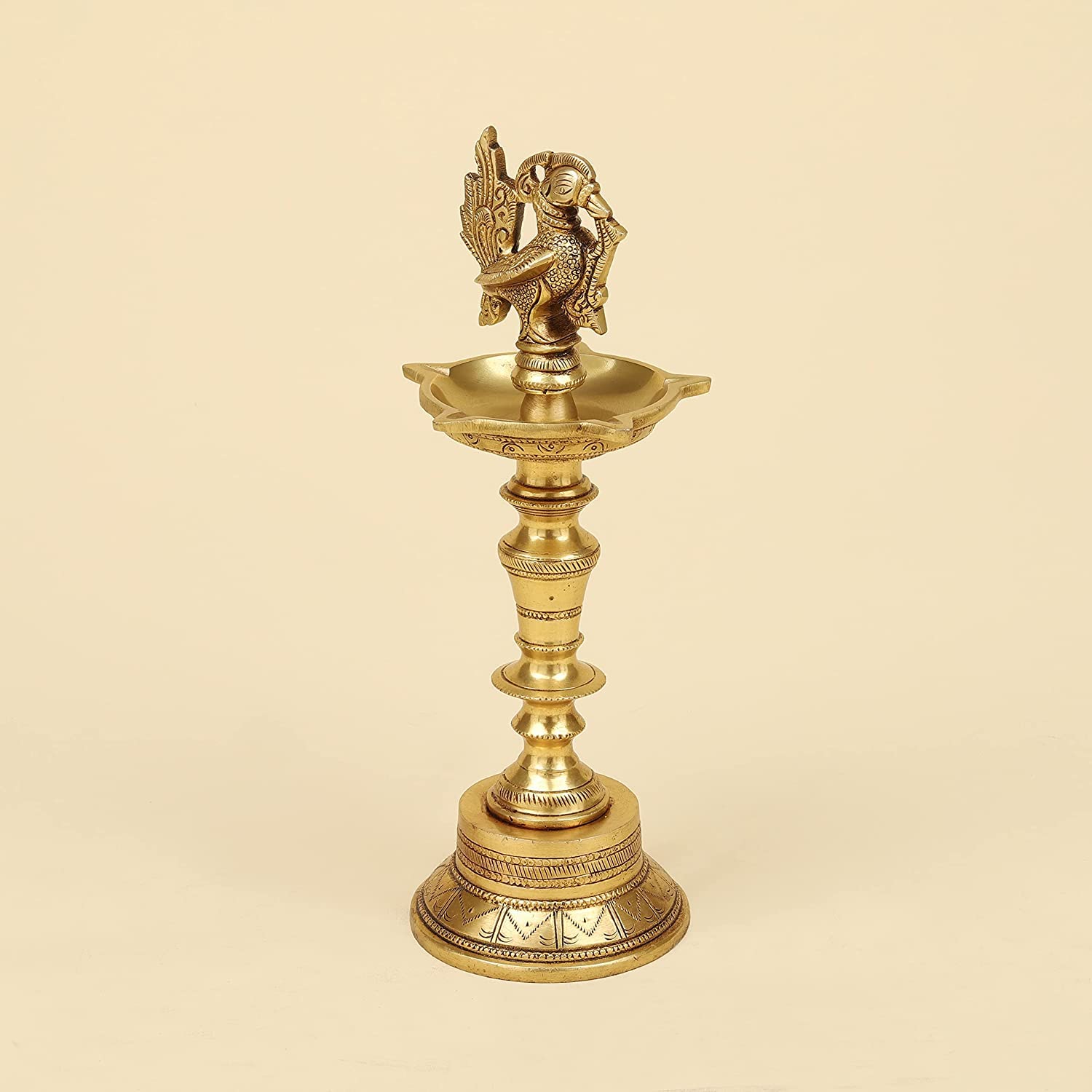 11 Inch Gold Color Brass Peacock Decorative Diya with Stand: Ideal for Home Decoration in the Pooja Room or Mandir - SvarupArt