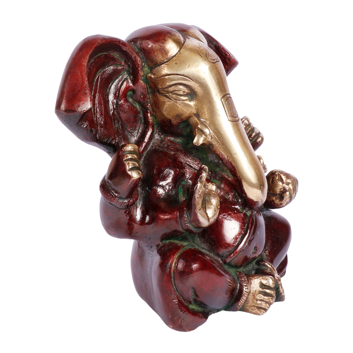 Brass Sitting Ganesha Idol In Gold Color Height 8.5 Inch Weight 2 Kg - SvarupArt