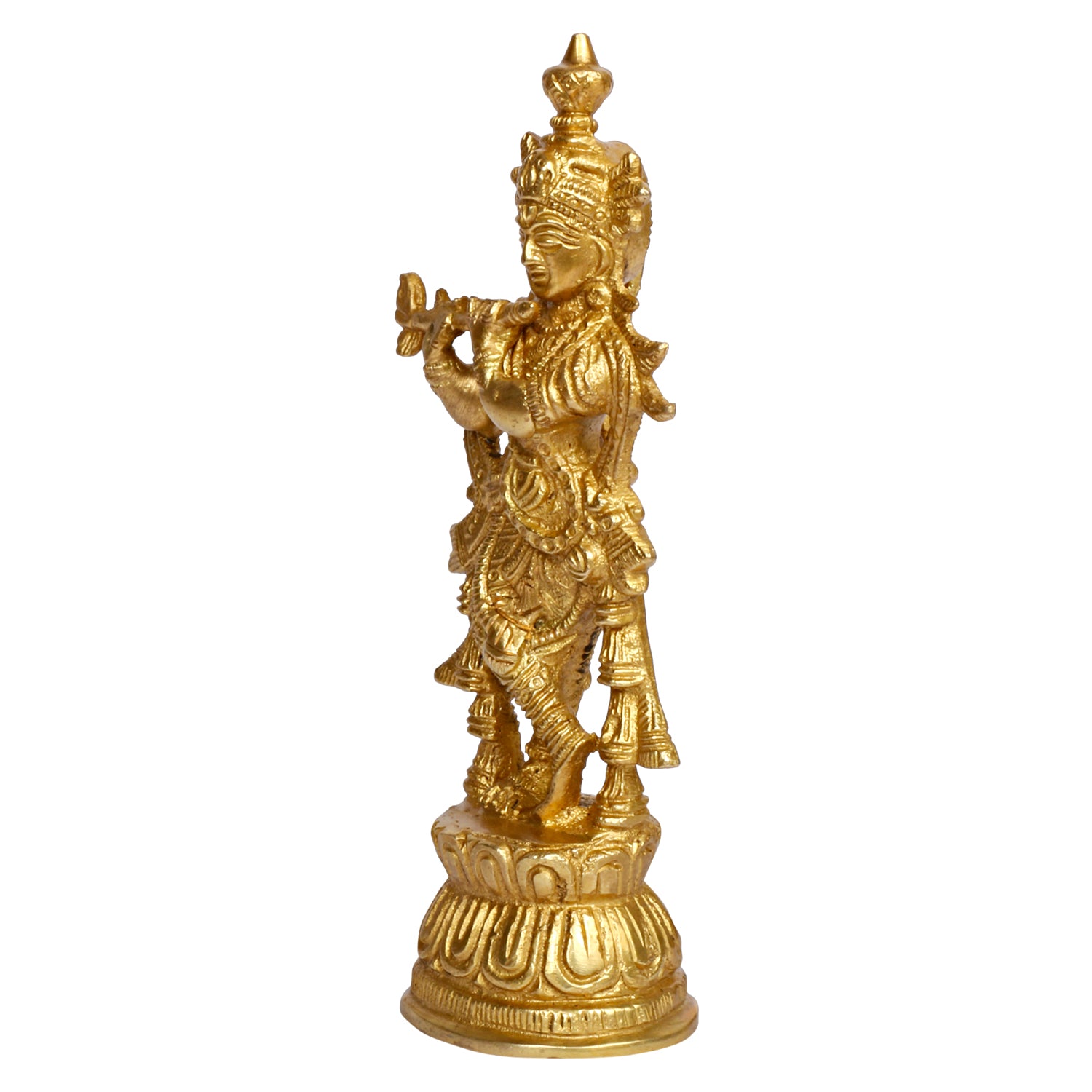 Brass Krishna Murti in Gold Color Height 6.75 Inch - SvarupArt