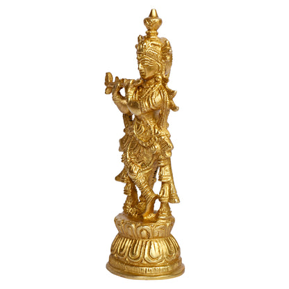 Brass Krishna Murti in Gold Color Height 6.75 Inch - SvarupArt