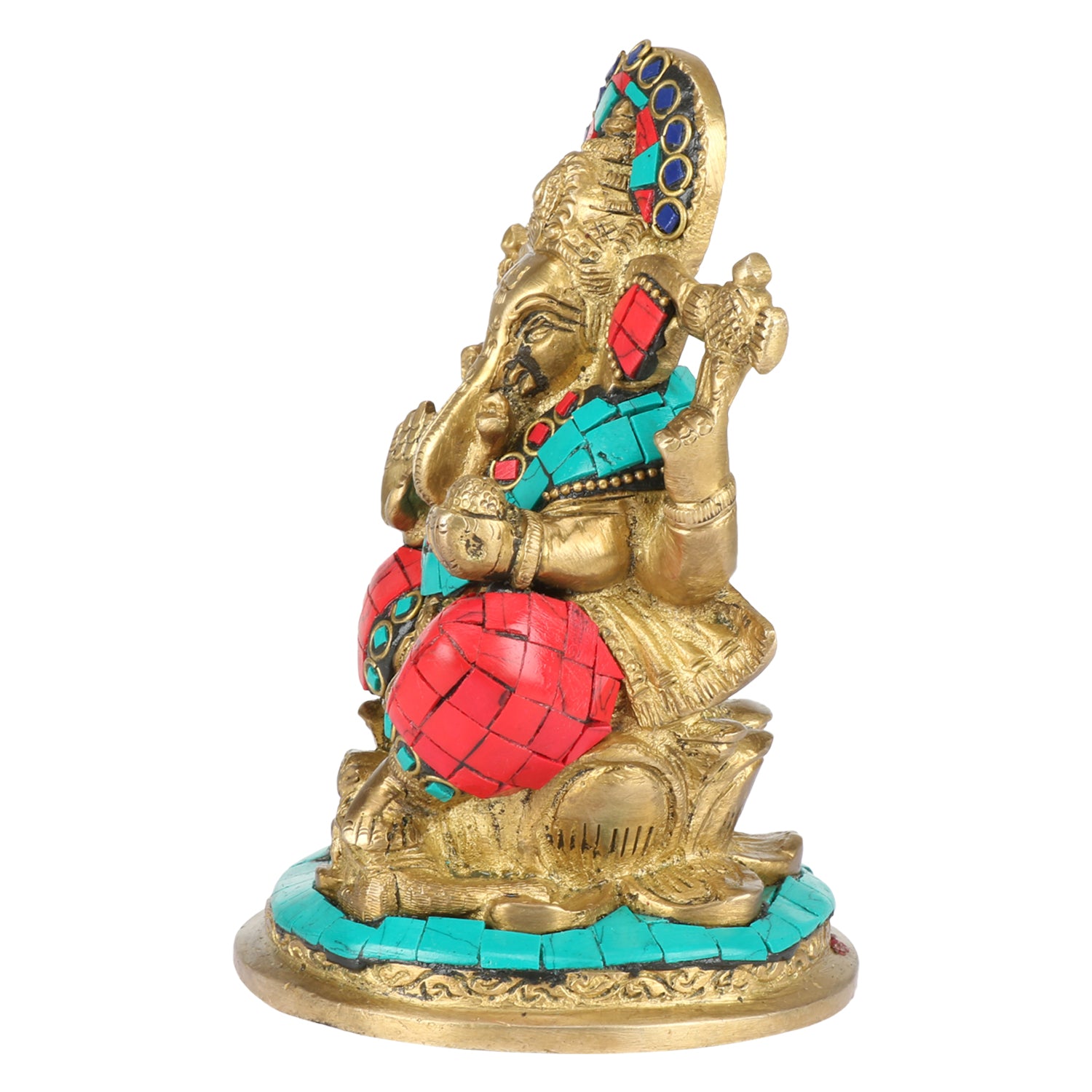 Brass Sitting Ganesha Idol In Multicolor Height 7 Inch Weight 2 Kg - SvarupArt