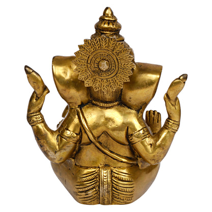Brass Sitting Ganesha Idol In Gold Color Height 9 Inch Weight 2 Kg - SvarupArt