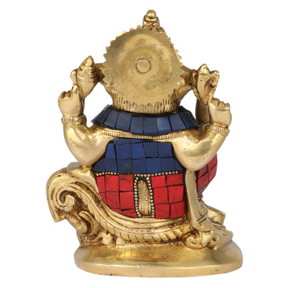 Brass Sitting Ganesha Idol In Multicolor Height 5 Inch Weight 1.05 Kg - SvarupArt
