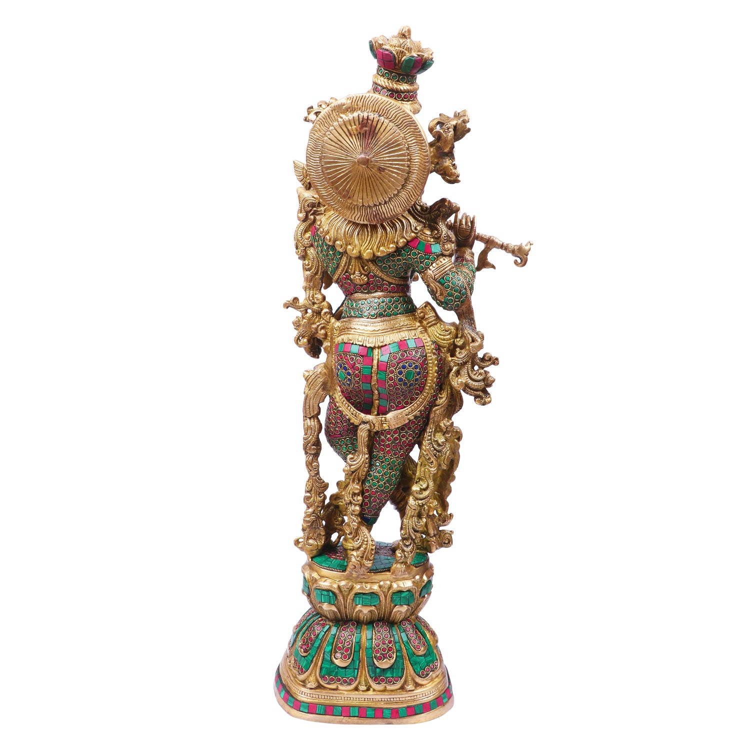 Brass Krishna Standing Murti in Multicolor Height 29 Inch - SvarupArt
