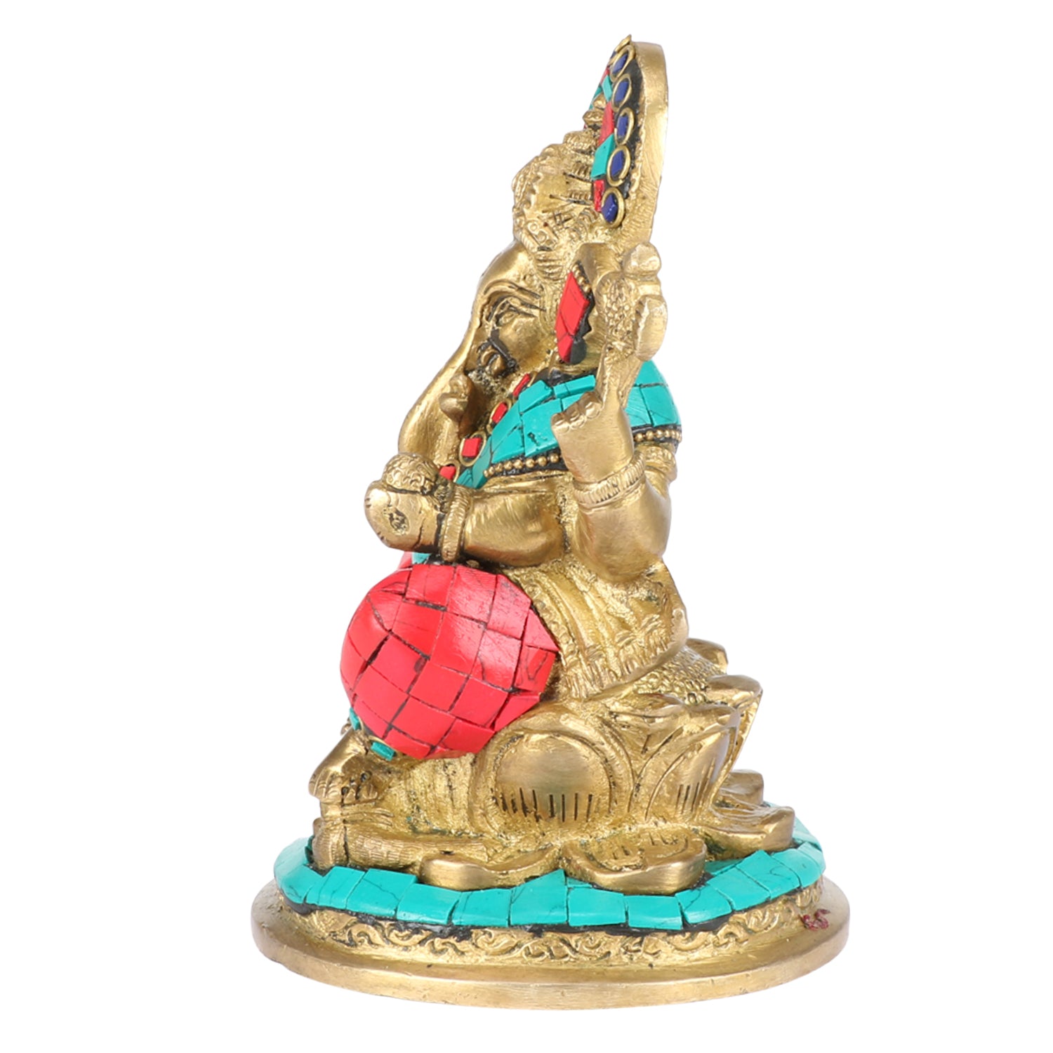 Brass Sitting Ganesha Idol In Multicolor Height 7 Inch Weight 2 Kg - SvarupArt