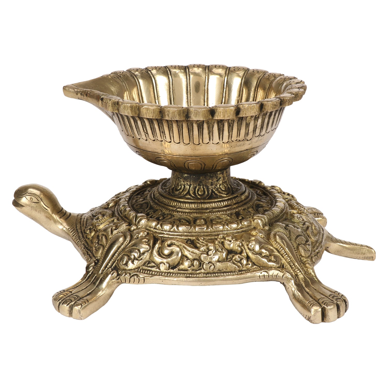 Brass Large Size Diya Deepak: Ideal for Puja Room, featuring a Tortoise (Kachua) Statue - SvarupArt