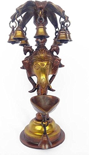 Stunning Ganesha Showpiece with Nine Bells and Trunk Diya: Ideal for Home and Table Decor, a Perfect Gift - SvarupArt