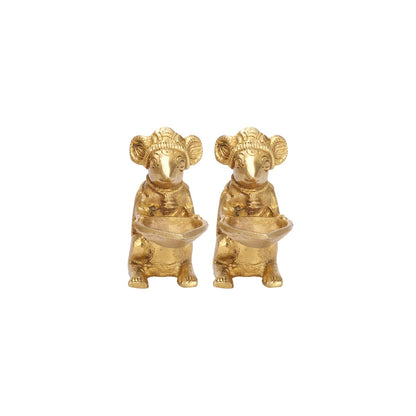 Brass Ganesha Rat Diya Oil Lamp Pair: Home Decor, Vastu Gift, Diwali Puja - SvarupArt
