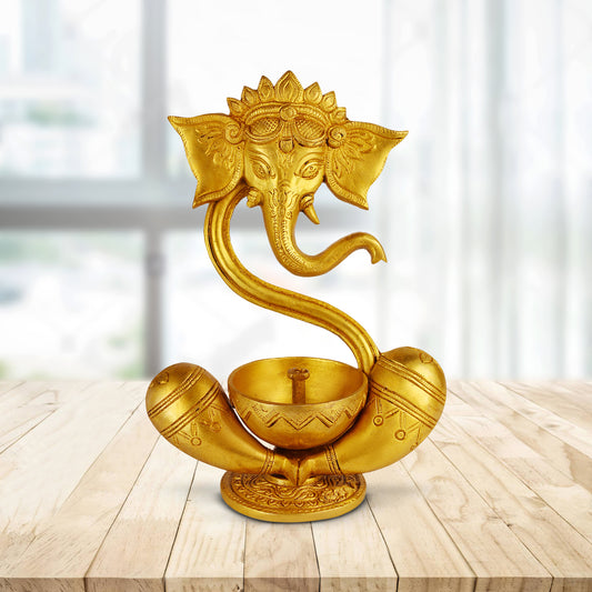Brass Ganesh Idol Oil Diya: Home Decor, Diwali Gift, Height 8.5 Inch - SvarupArt