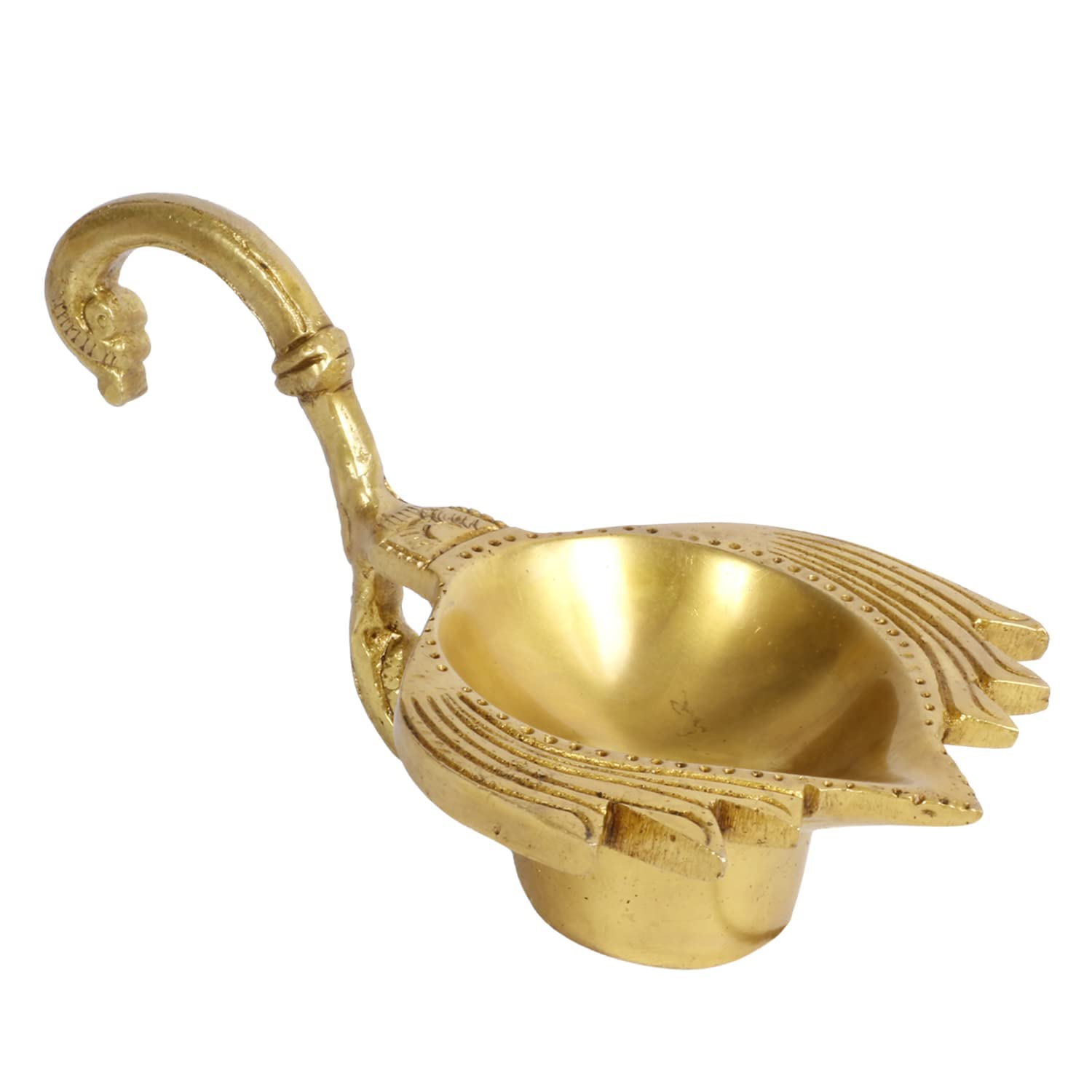2.75 Inch Gold Color Brass Diya: Handheld for Temple Aarti, Camphor Burn & Puja. - SvarupArt
