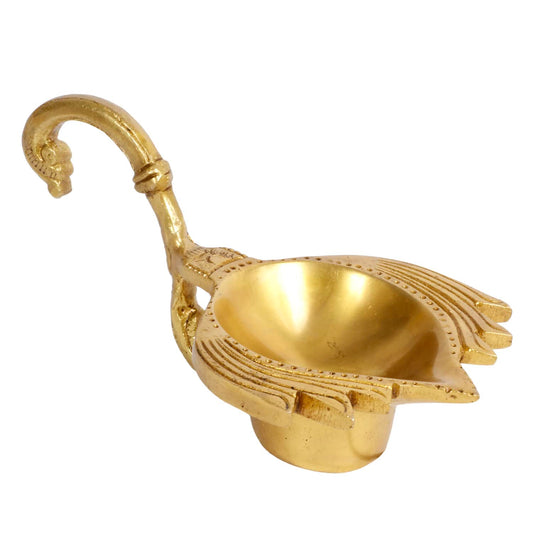 2.75 Inch Gold Color Brass Diya: Handheld for Temple Aarti, Camphor Burn & Puja. - SvarupArt